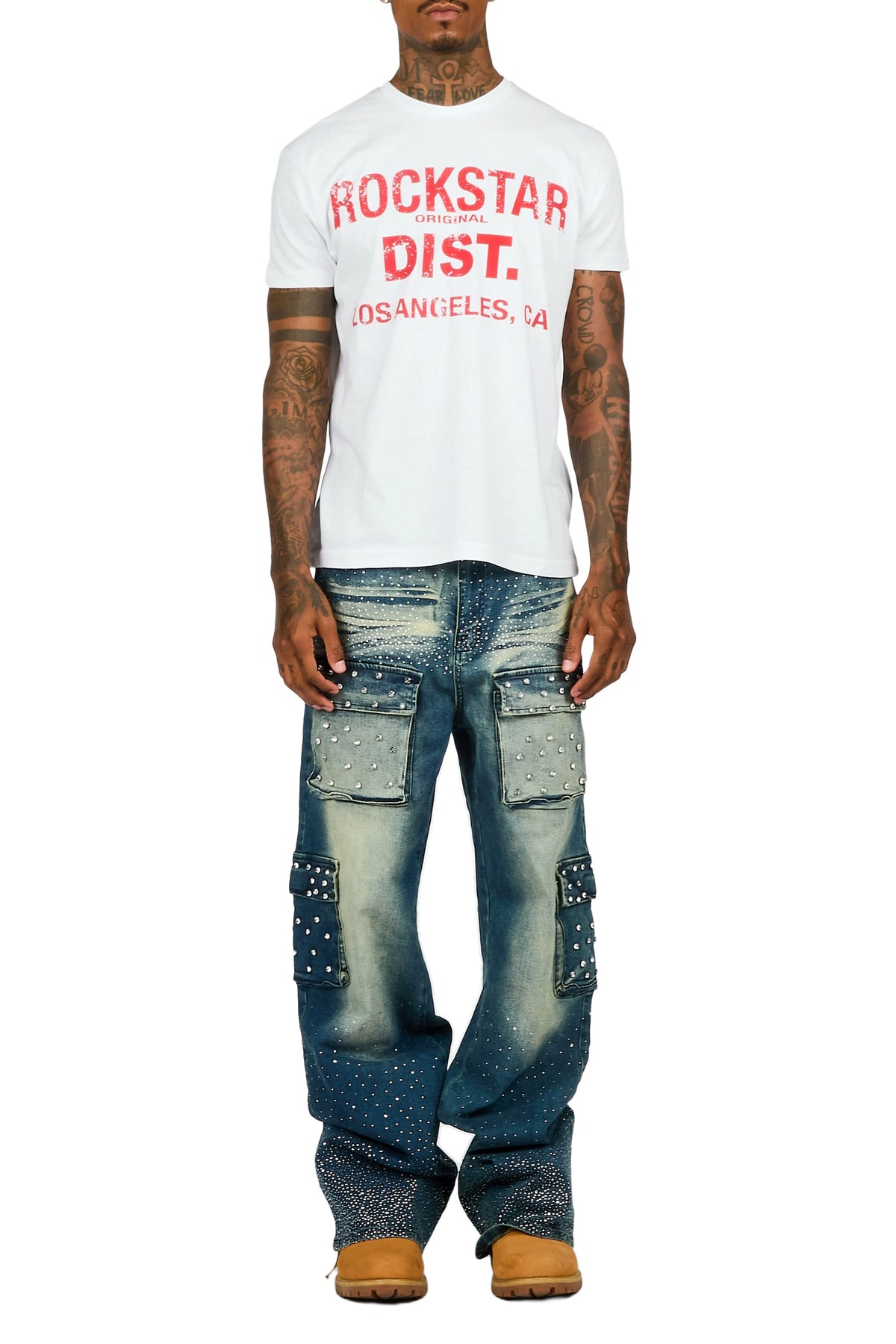 Arman Dark Blue Rhinestones Baggy Fit Jeans