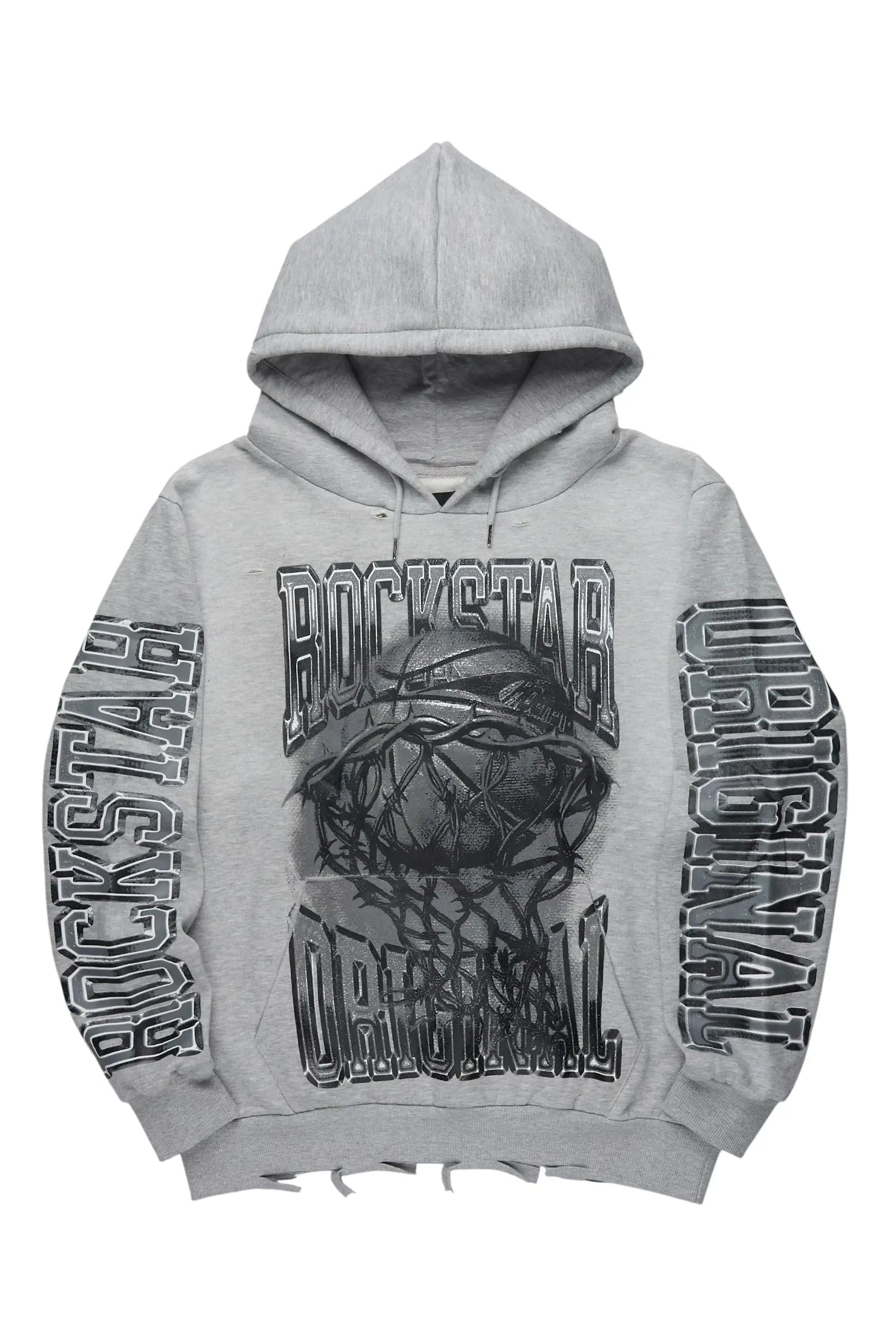 Rleague Grey Distressed Graphic Relaxed Hoodie