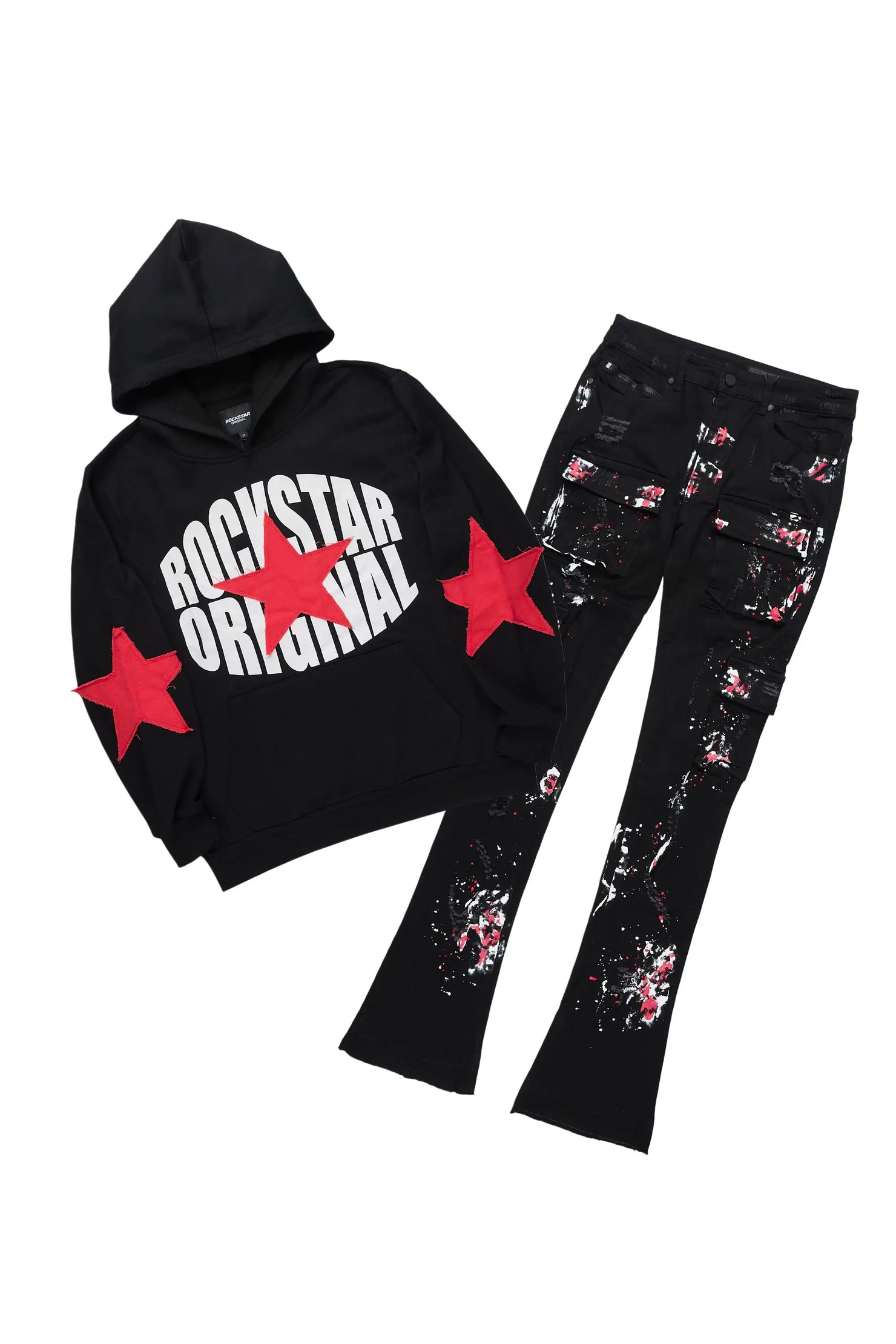 States 2.0 Black/Black Hoodie/Stacked Flare Jean Set