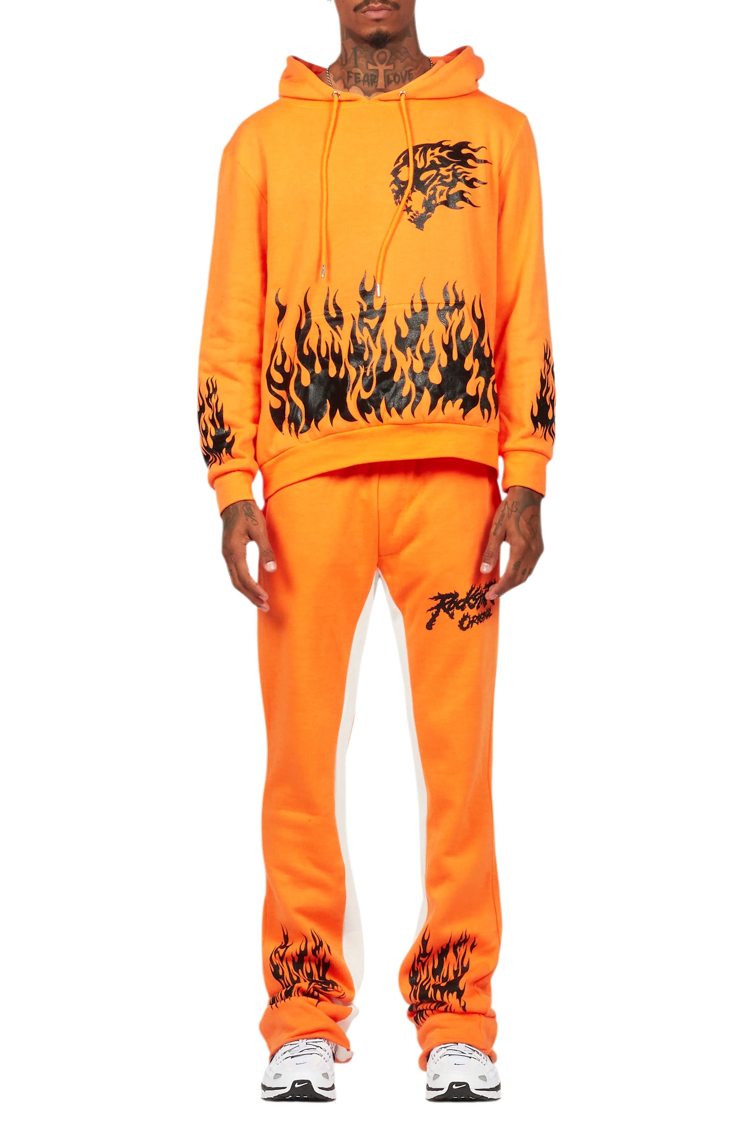 Bubble Orange/Black Hoodie/Baggy Fit Pant Set