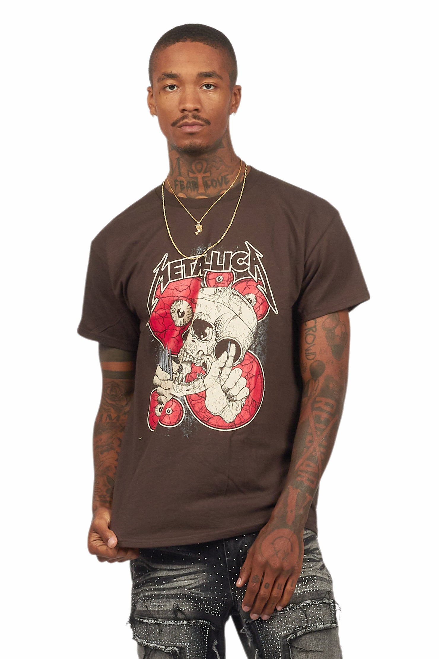 Metallica Skulls Brown/Red Graphic T-Shirt