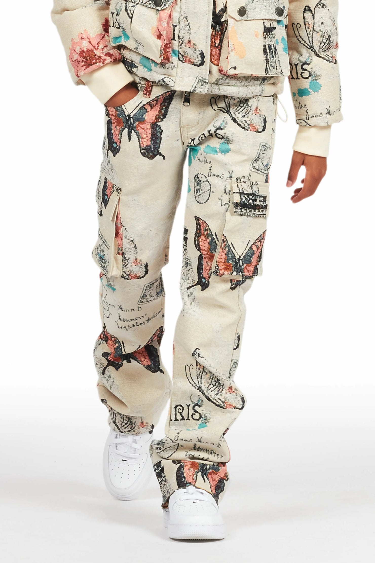Boys Lamont Beige Multi Tapestry Stacked Flare Jean