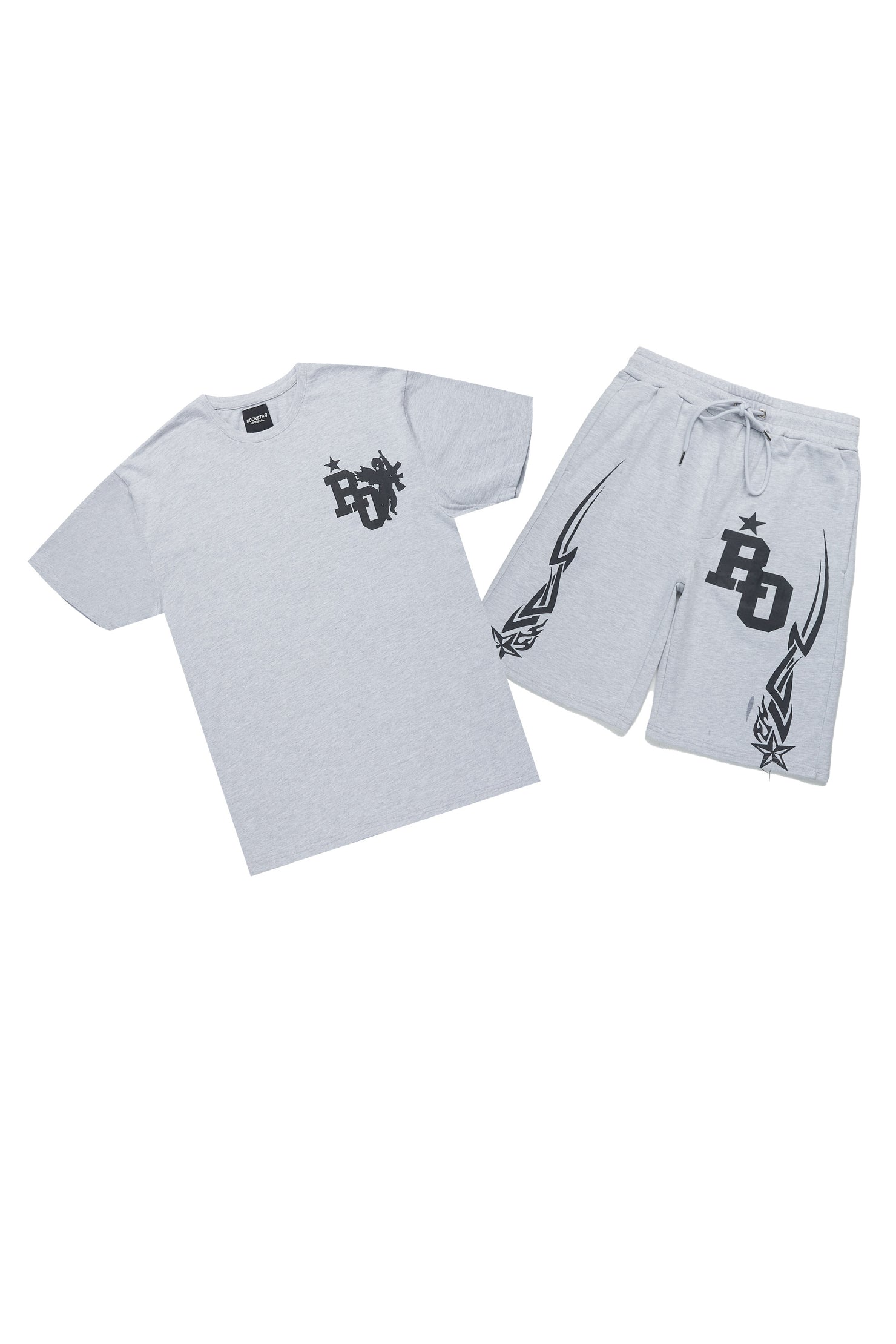 Plutix Heather Grey Graphic T-Shirt Short Set