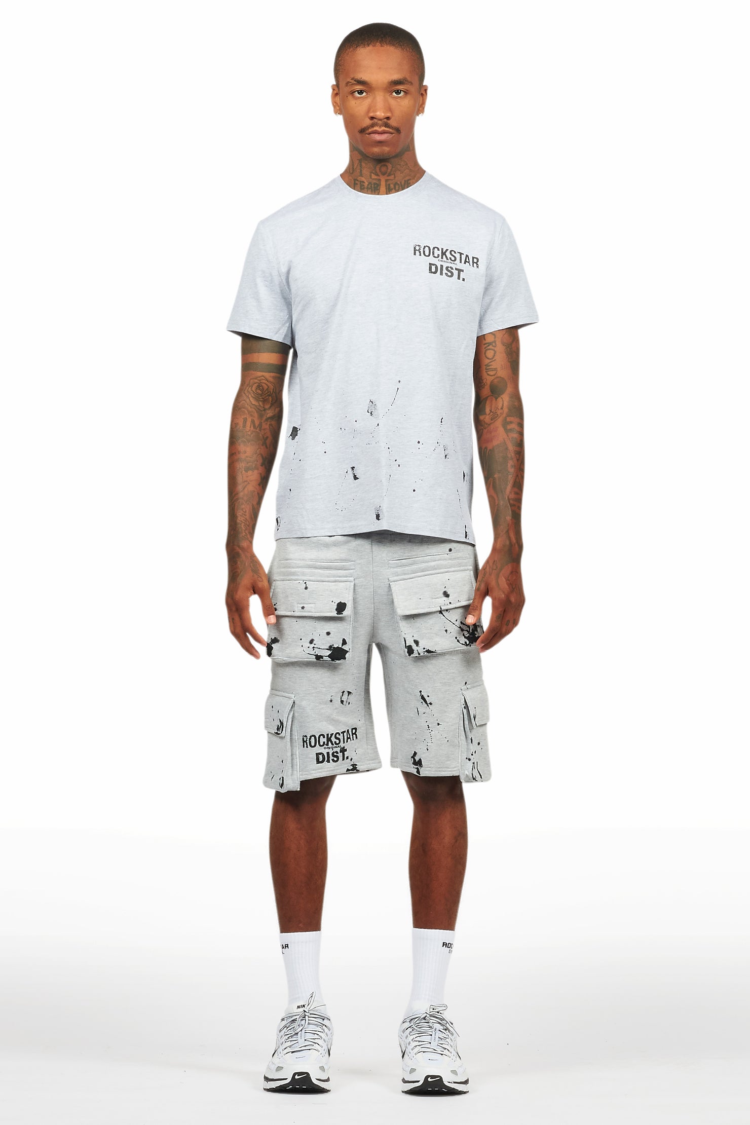 Raffer Heather Grey/Black T-Shirt Cargo Shorts Set