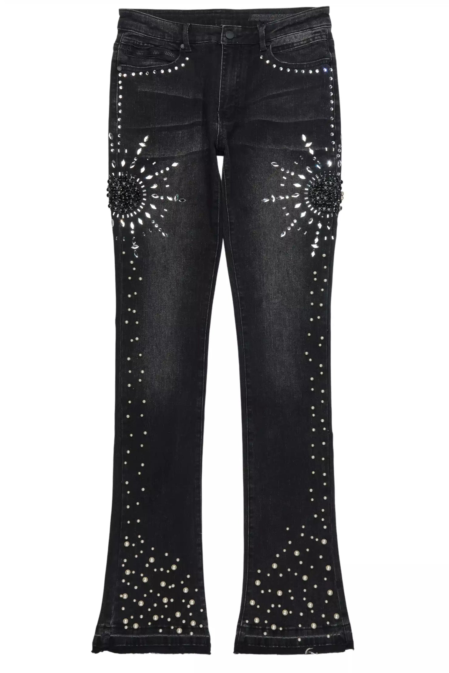 Tryst Dark Grey Rhinestone Stacked Flare Jean