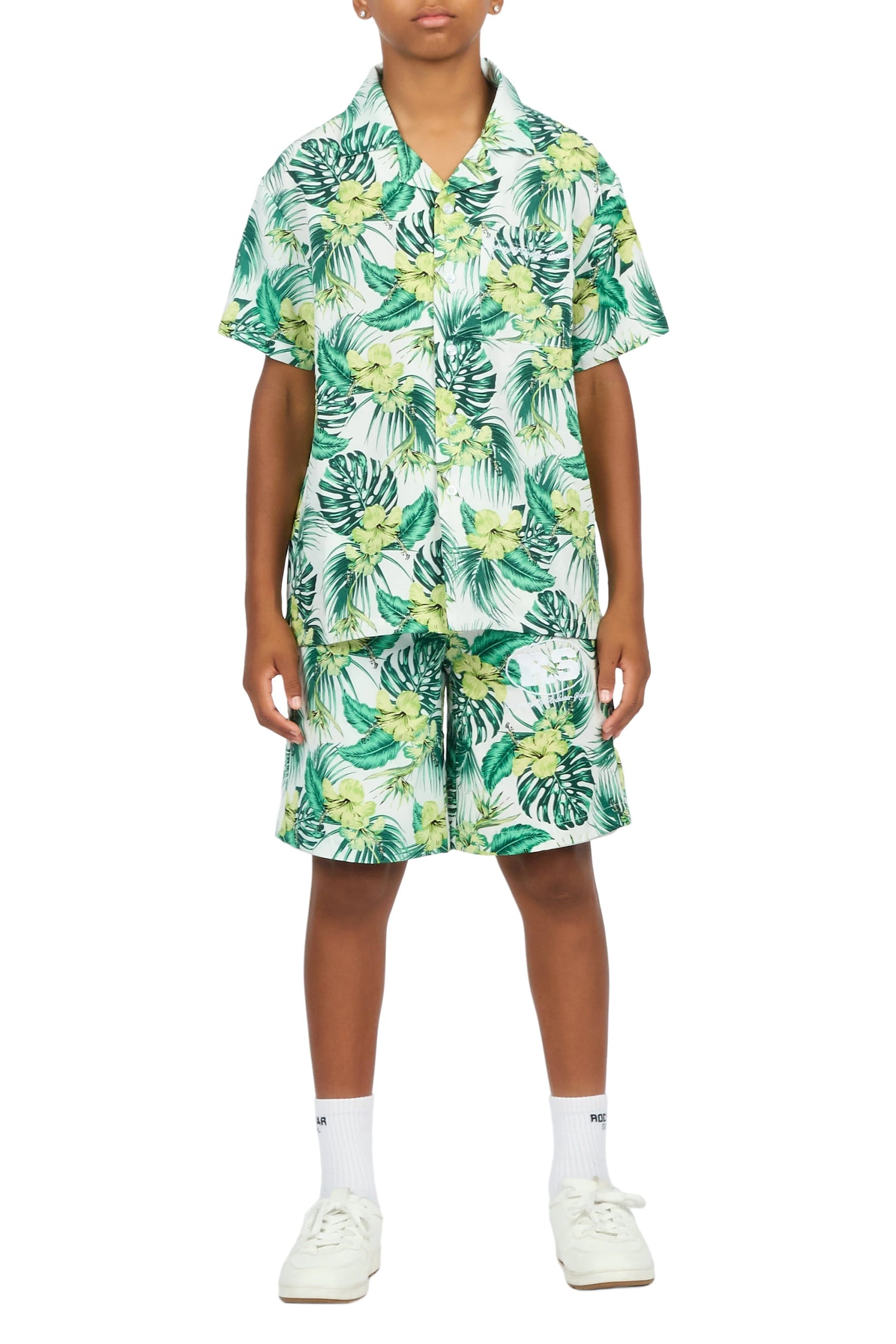 Boys Puka Cream/Green Button Down Shirt/Short Set
