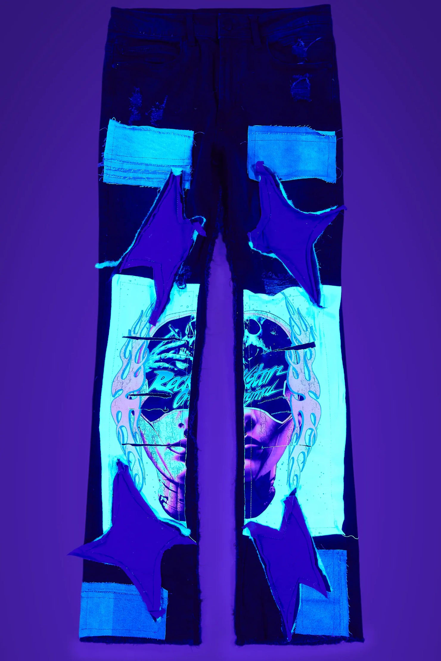 Helios Dark Grey Patchwork Stacked Flare Jean