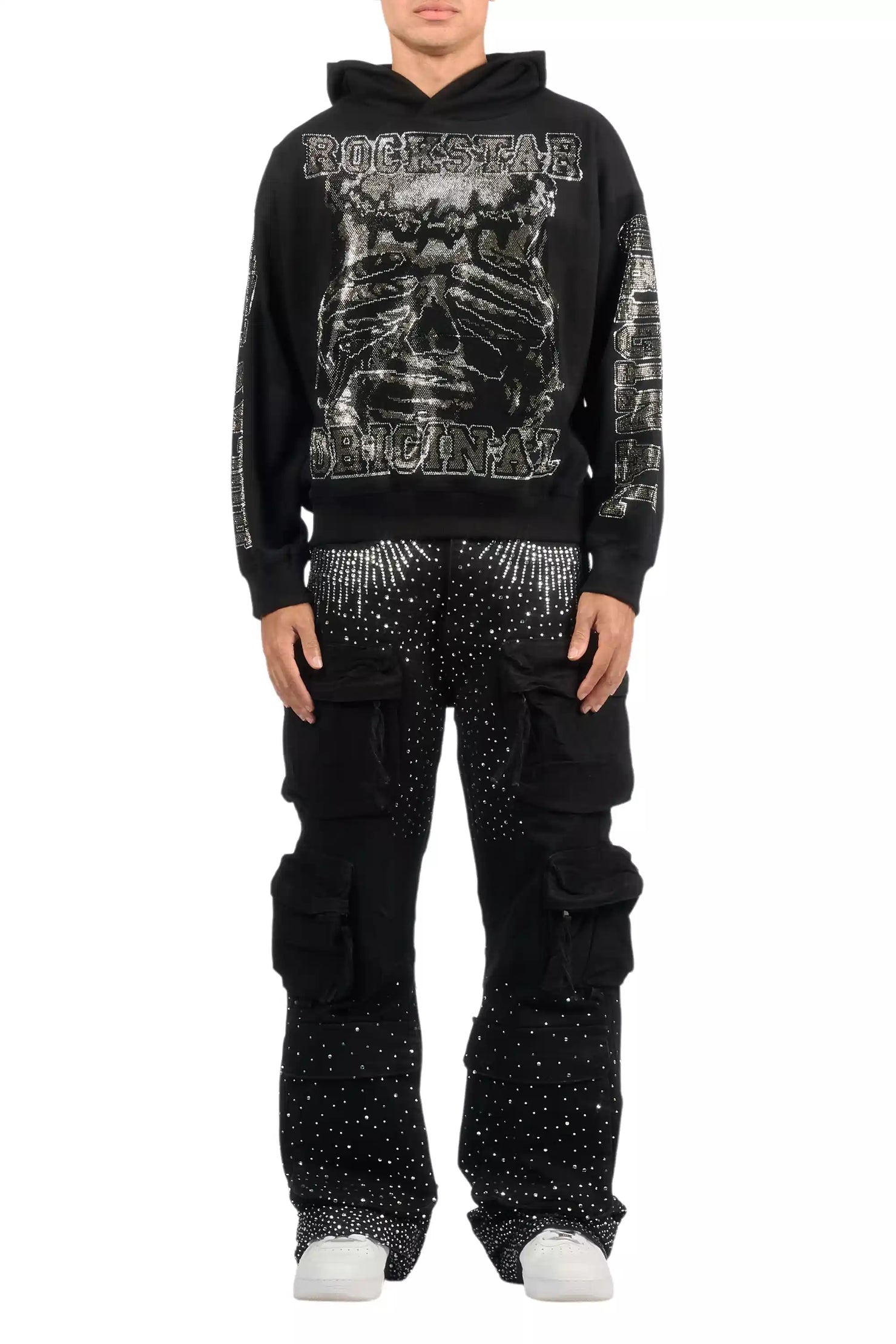 Keoni Black Rhinestone Baggy Jeans