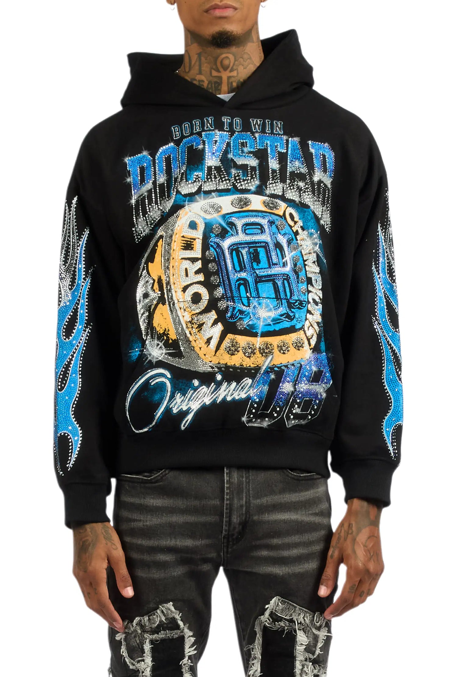 Glans Black Rhinestone Oversized Hoodie