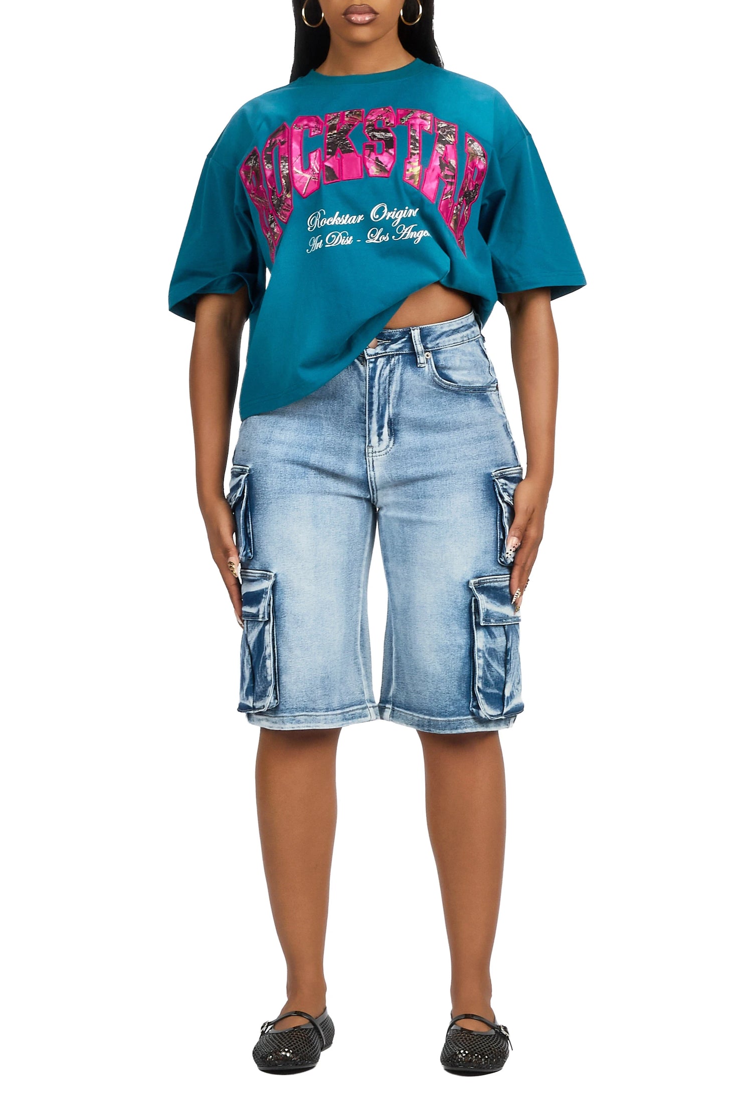 Leyna Navy Boxy Crop Tee Shirt