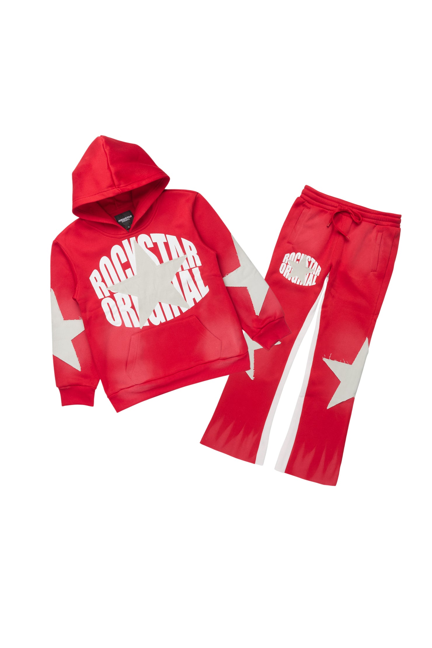 Boys States Red/Heather Grey Stacked Hoodie Track Set