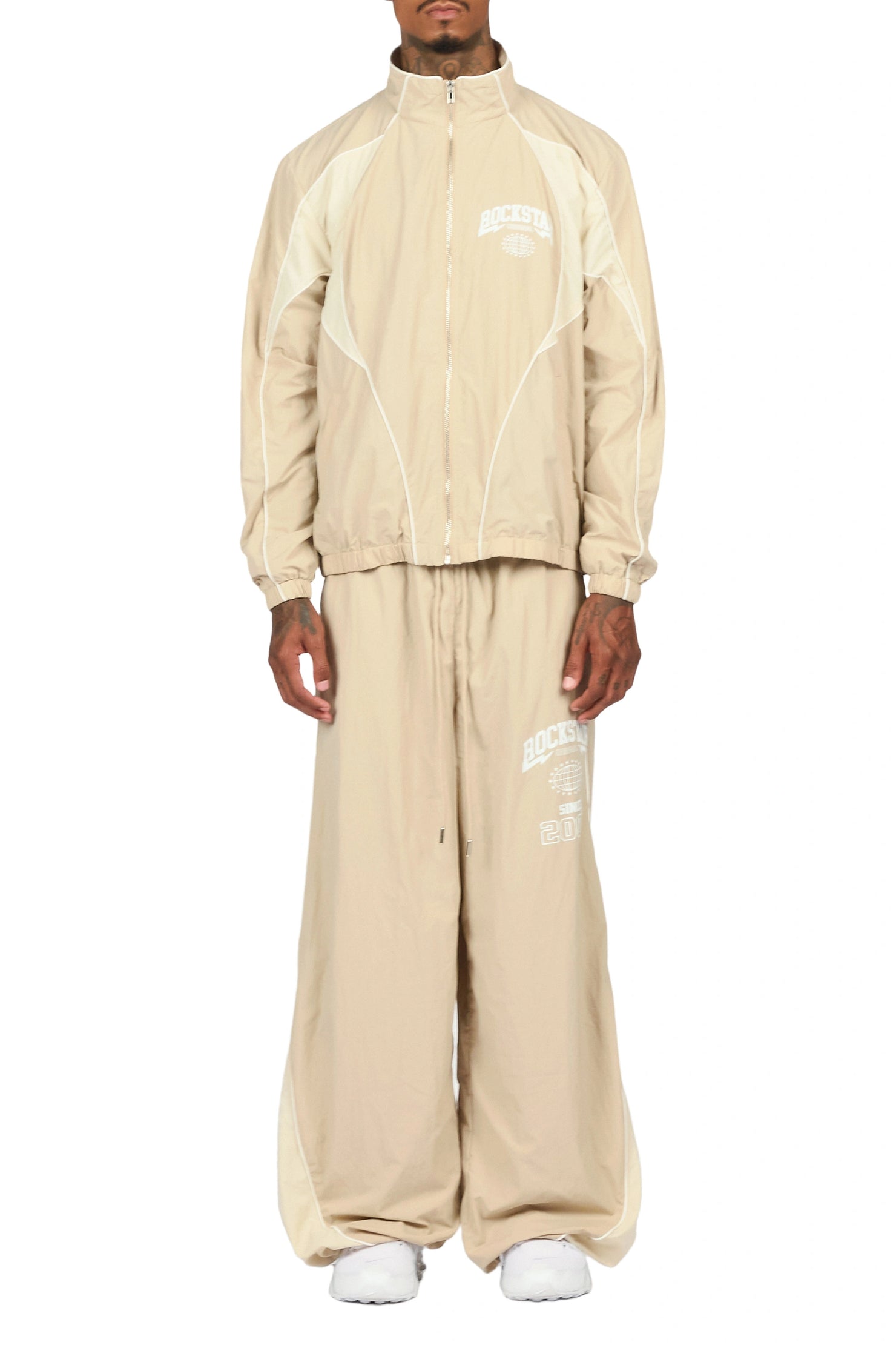 Ventoso Beige Windbreaker Baggy Fit Track Set