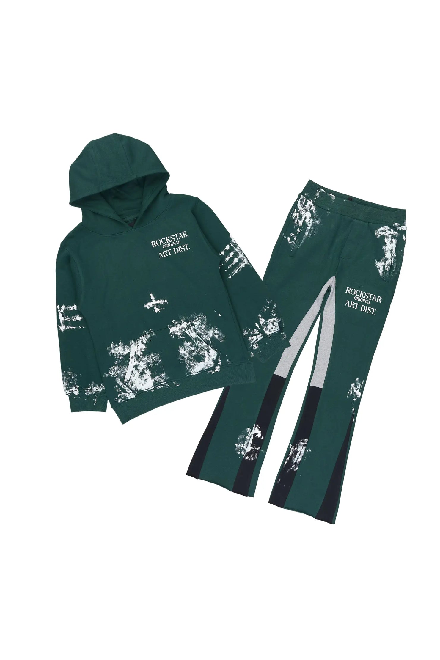 Boys Filip Green/White Hoodie/Stacked Flare Track Set