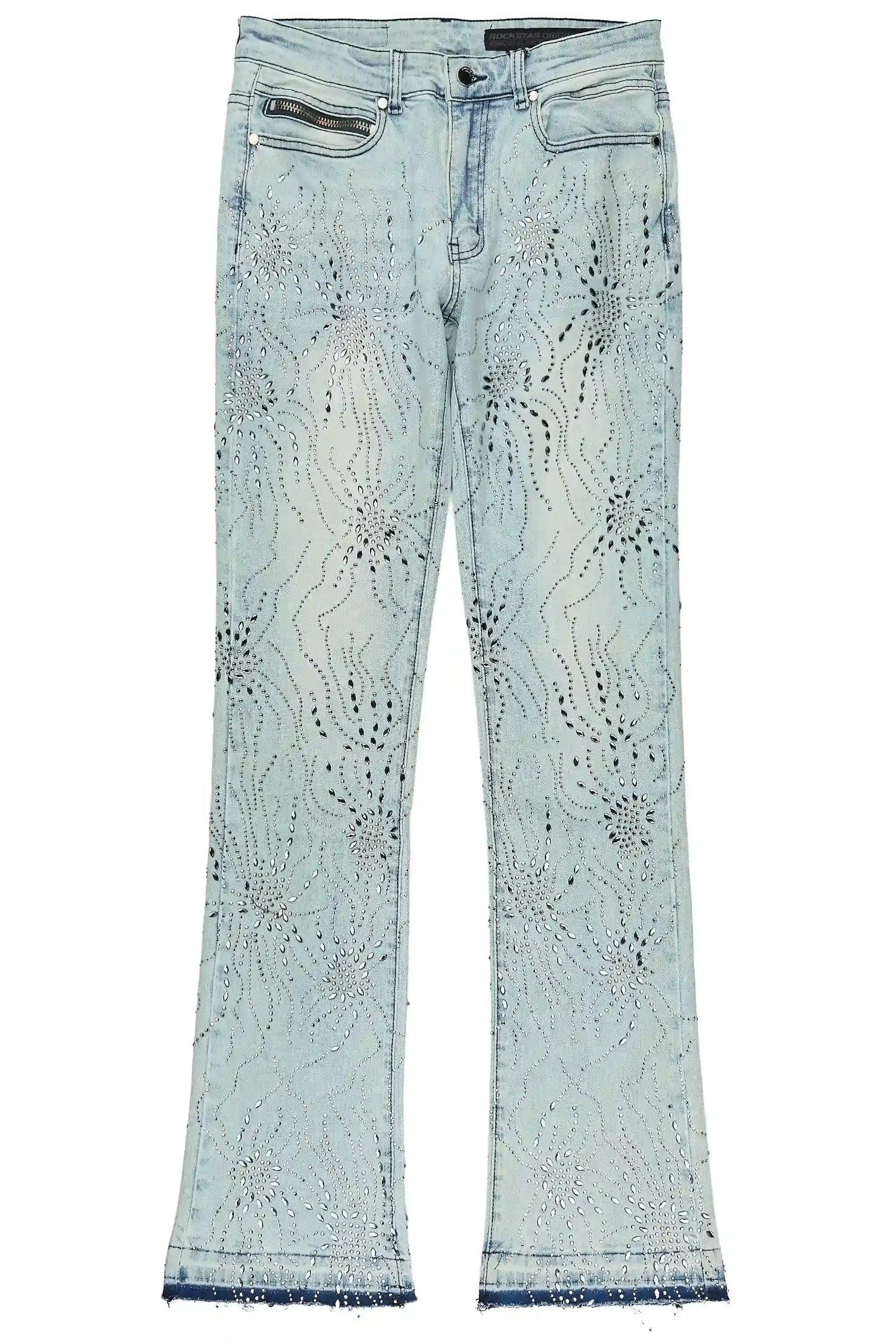 Izai Light Blue Rhinestone Stacked Fit Jean