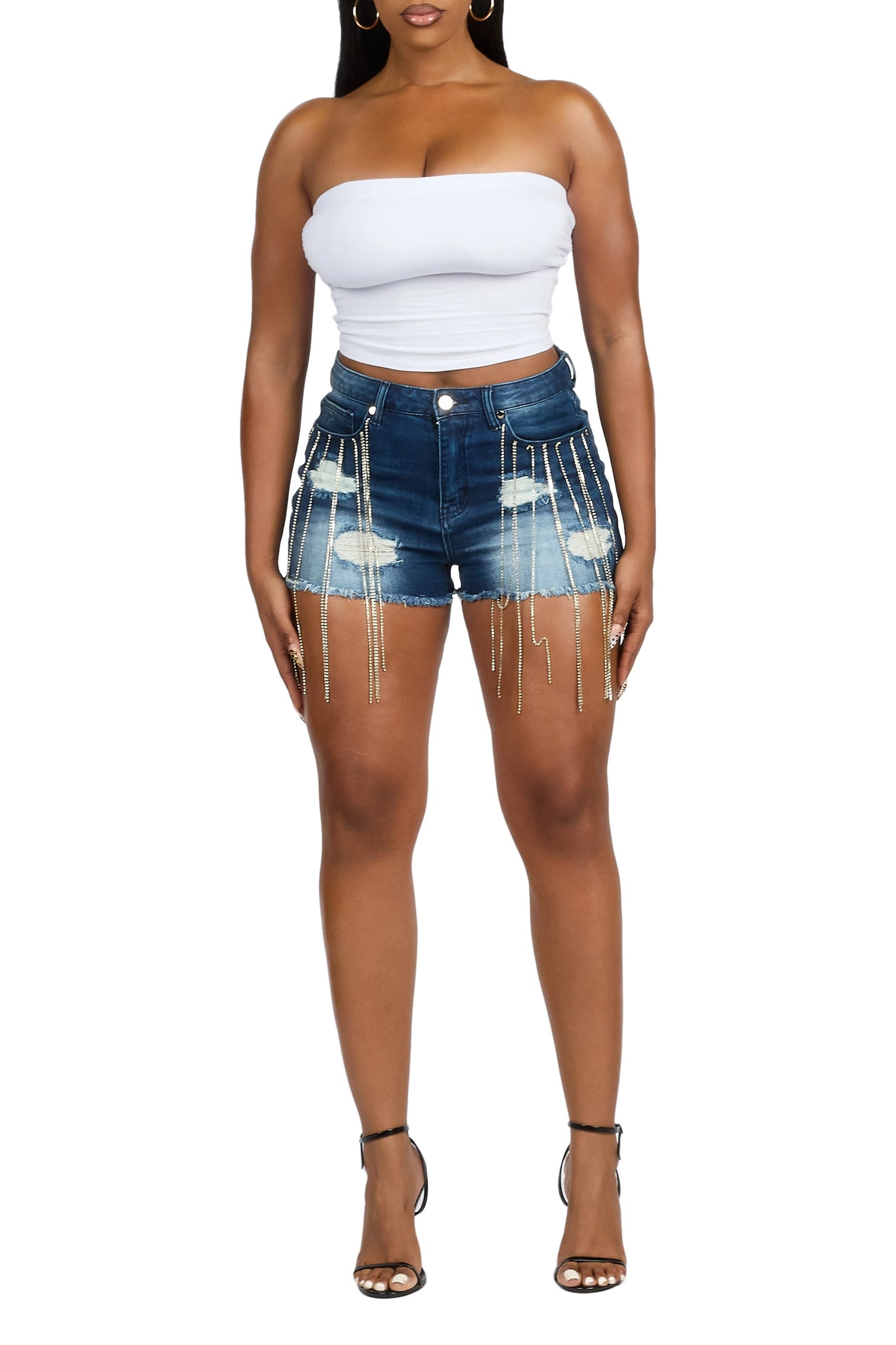 Debrayah Dark Wash Rhinestone Hot Short