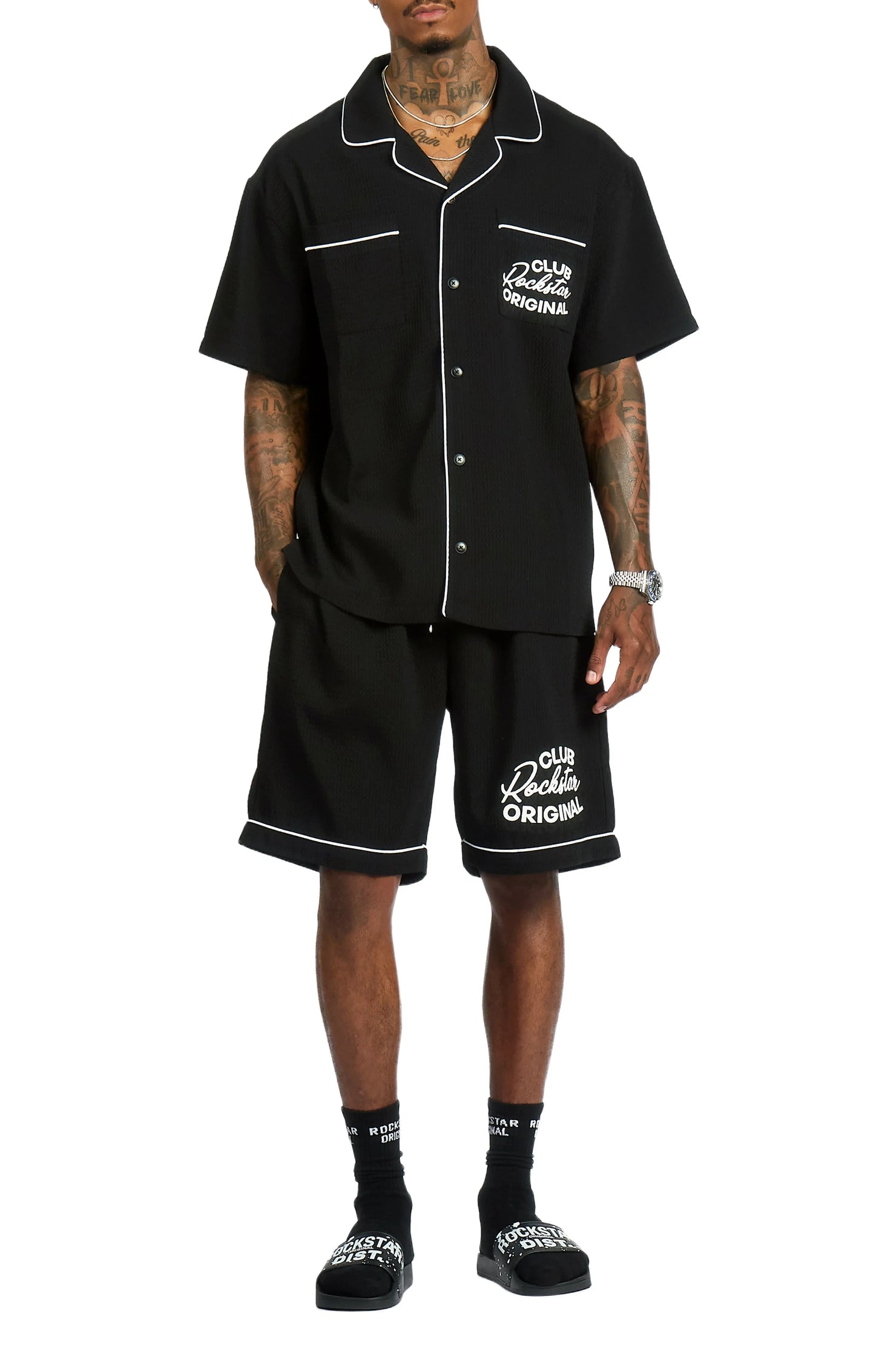 Clarence Black Button Down Shirt/Short Set