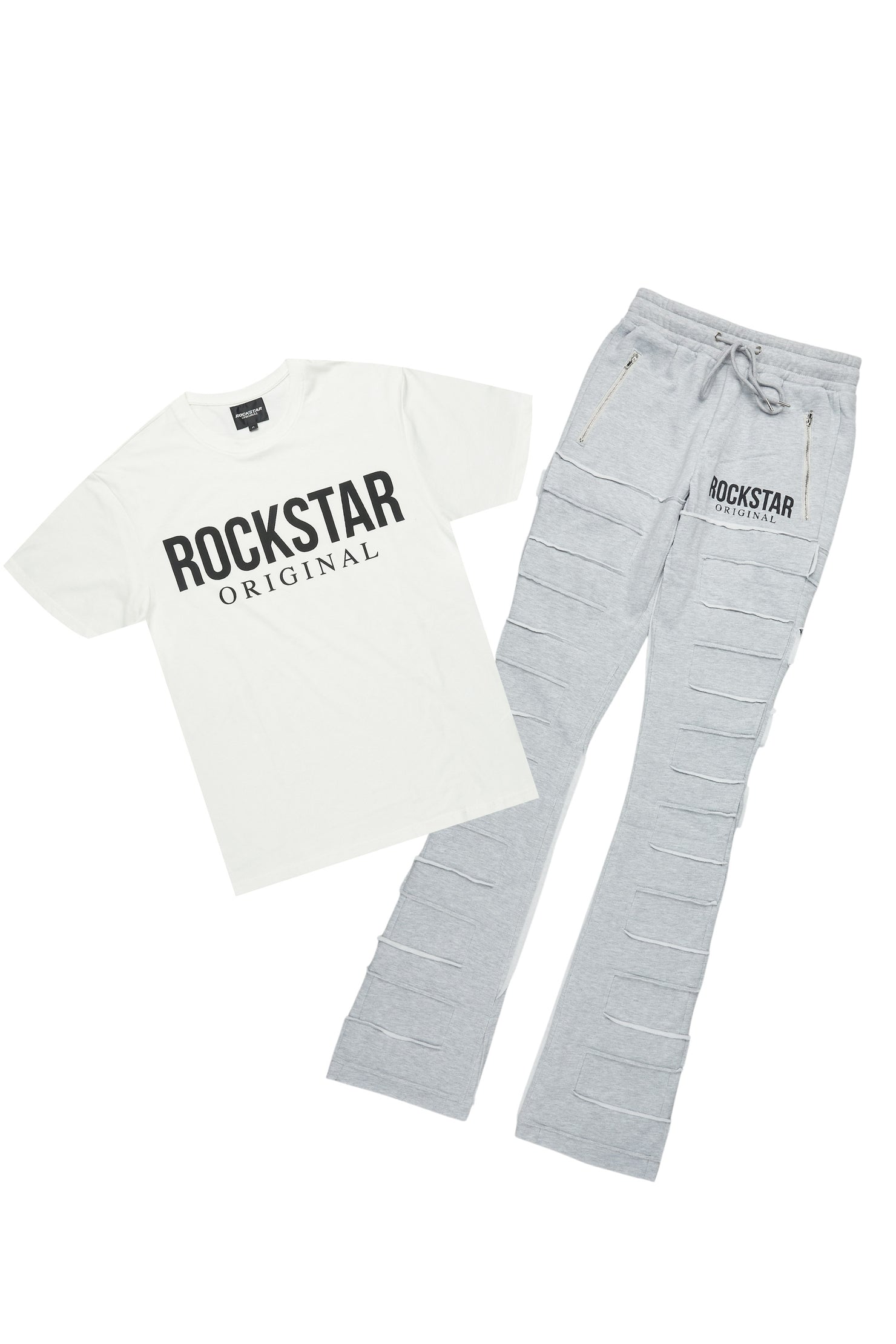 Emilio Heather Grey T-Shirt/Stacked Flare Track Set