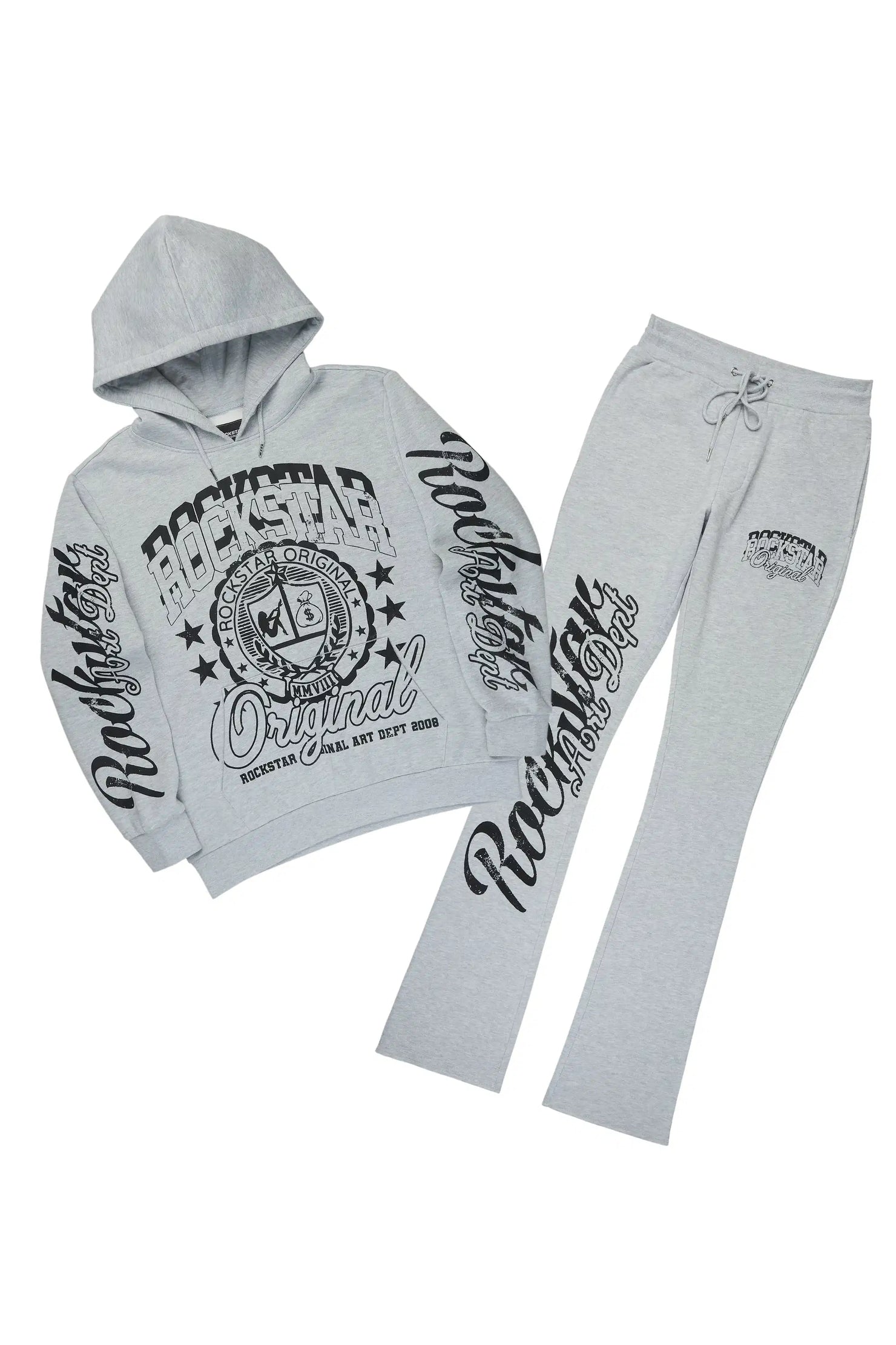 Blazon Heather Grey Hoodie/Stacked Pant Track Set