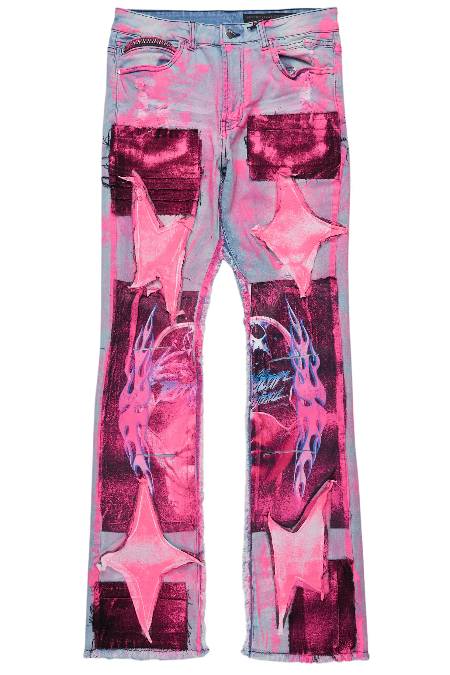 Helki Blue/Pink Roller Paint Stacked Flare Jean