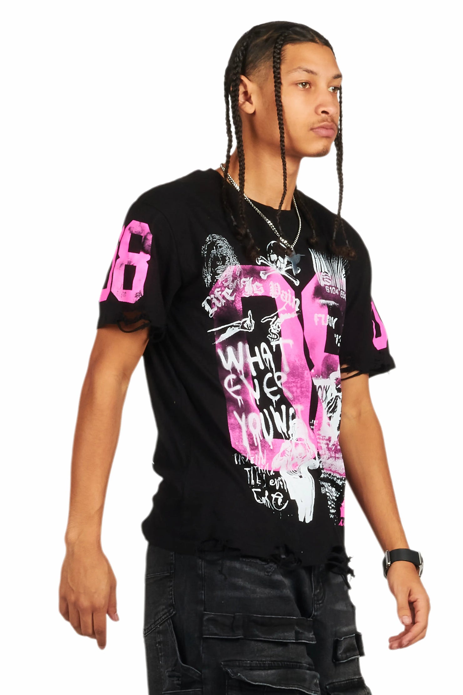 Grill Black/Pink Graphic Oversized T-Shirt
