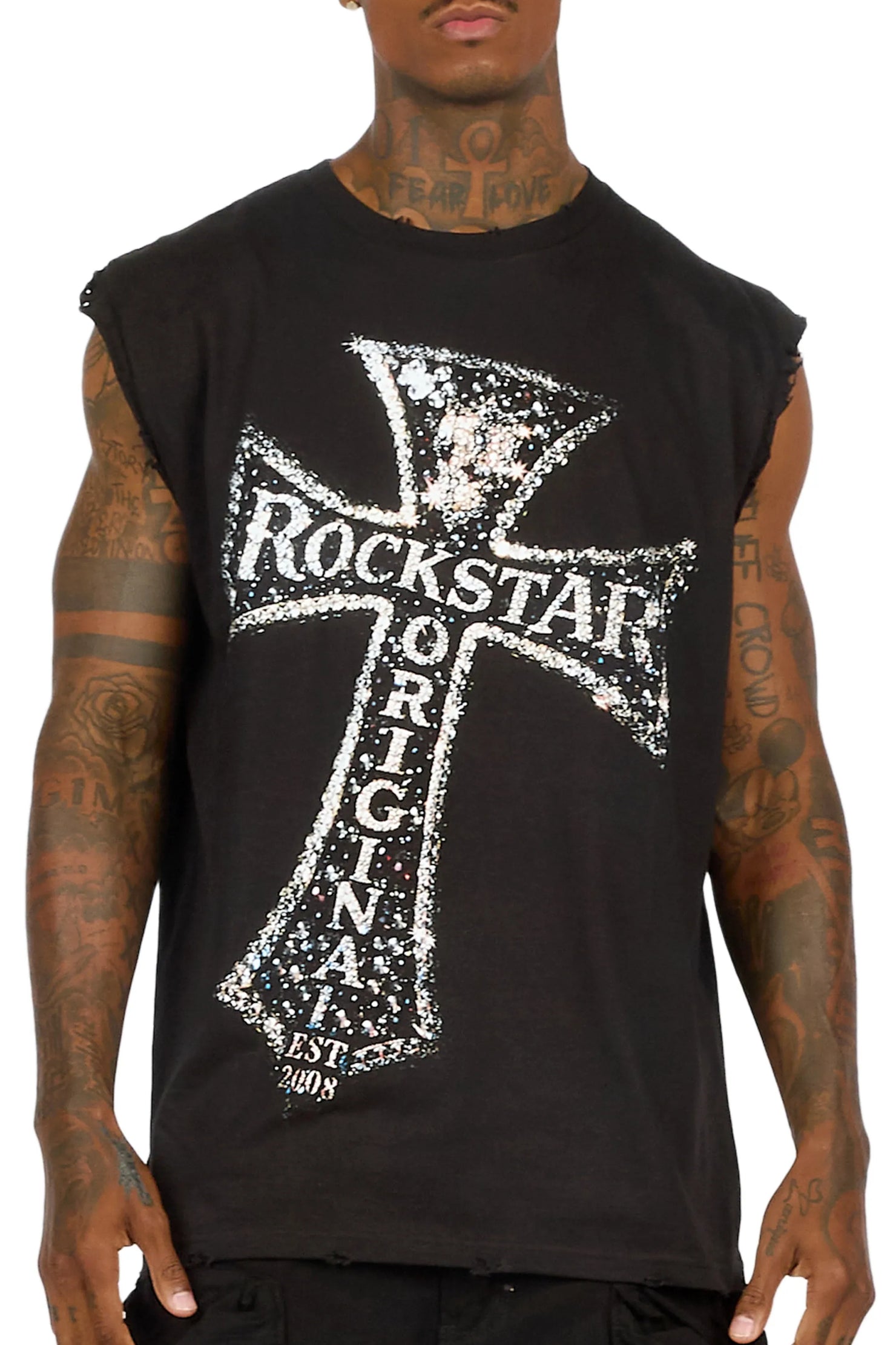 Chazen Black Oversized Cut Off T-Shirt