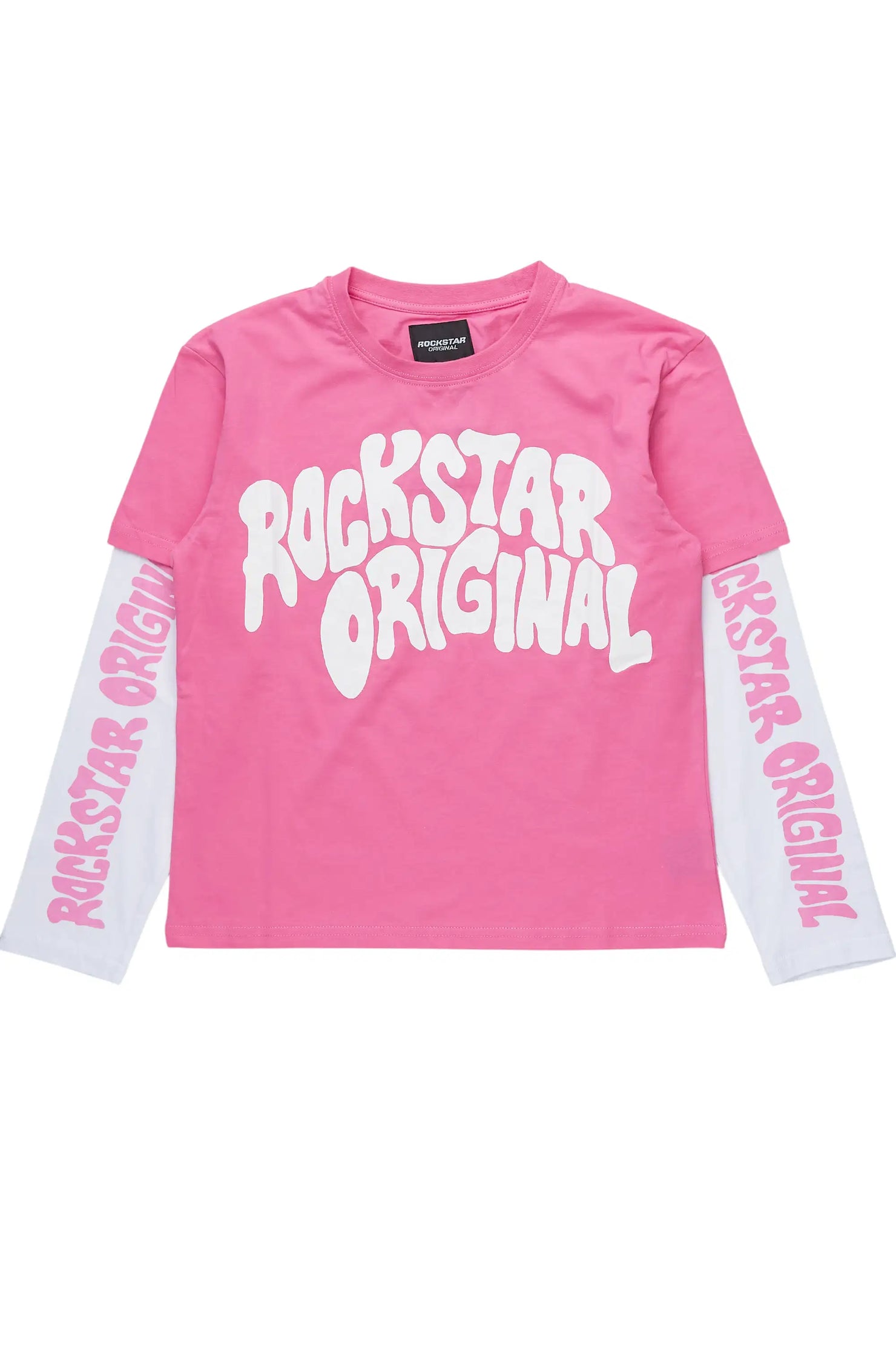 Girls Monique Pink/White Double Layer L/S Graphic T-Shirt