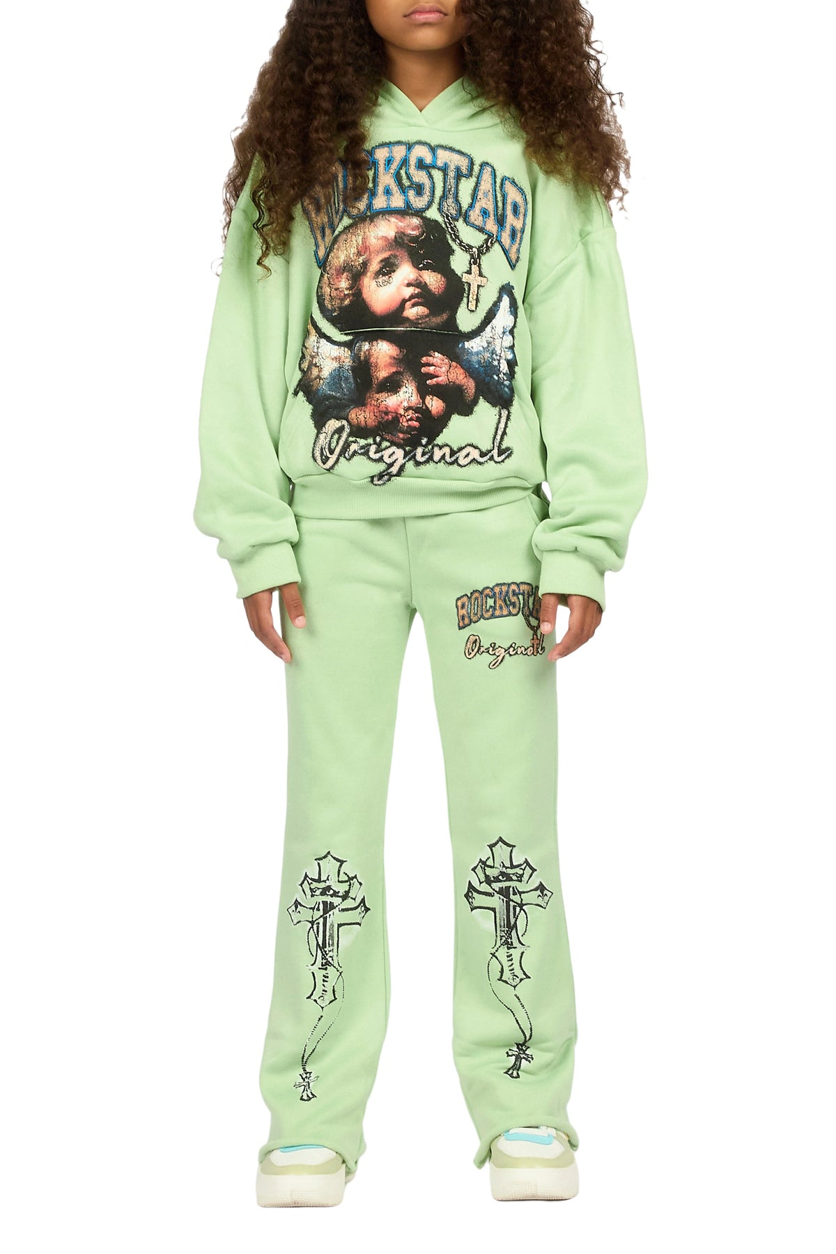 Girls Jovala Sage Hoodie/Stacked Flare Track Set
