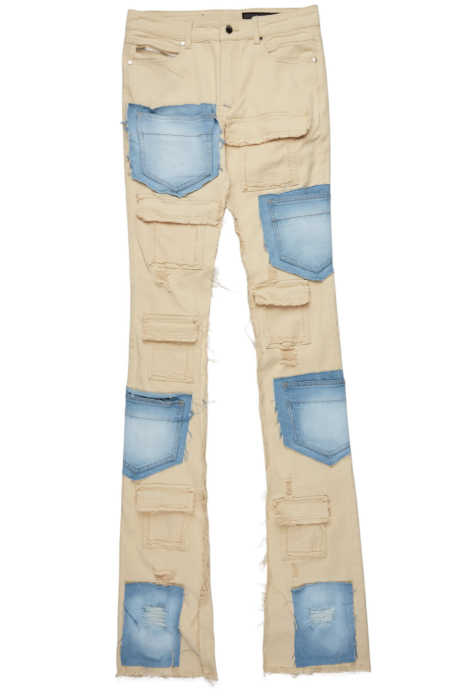 Heath Beige/Blue Patchwork Super Stacked Flare Jean