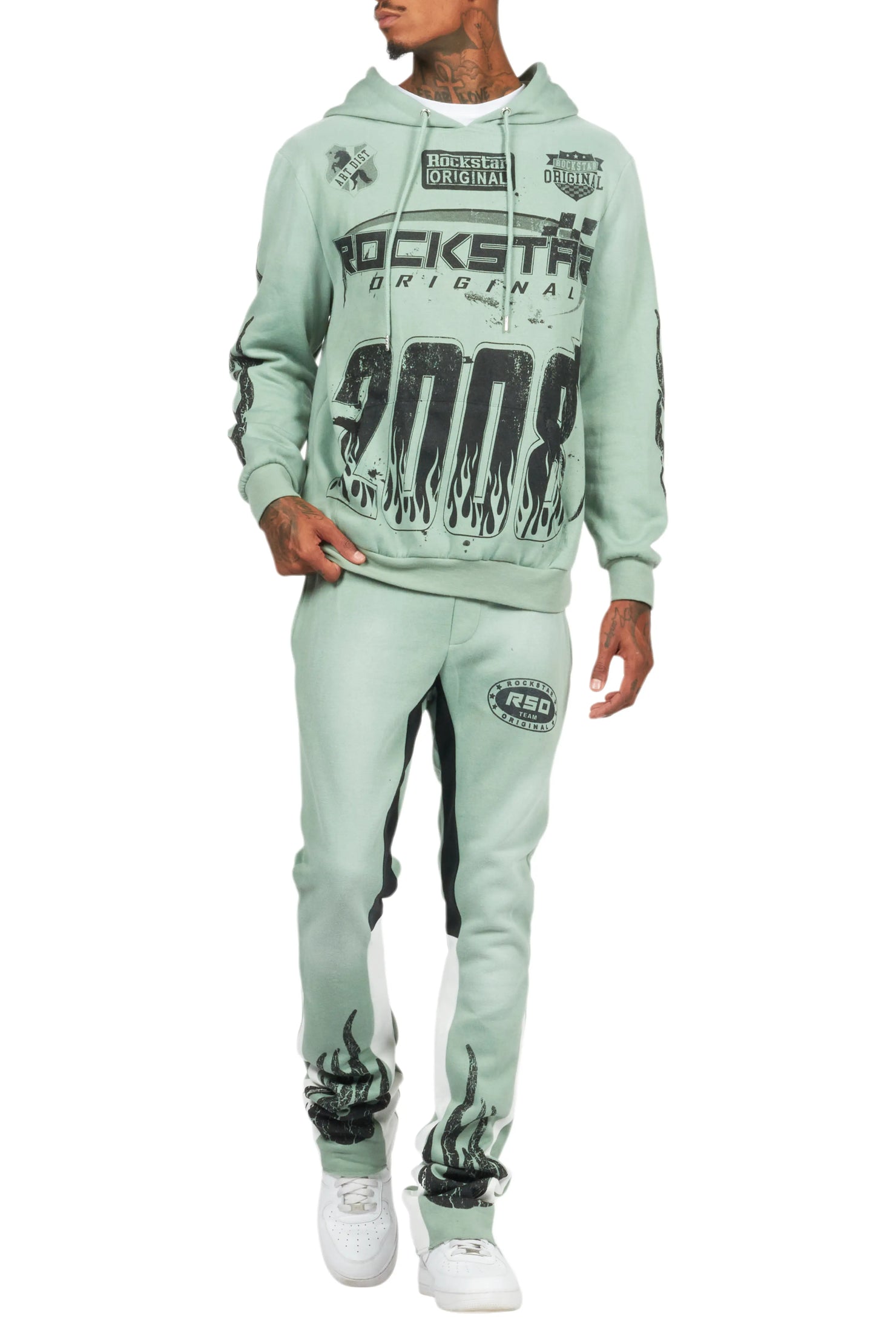 Amos Sage Stacked Flare Hoodie Track Set