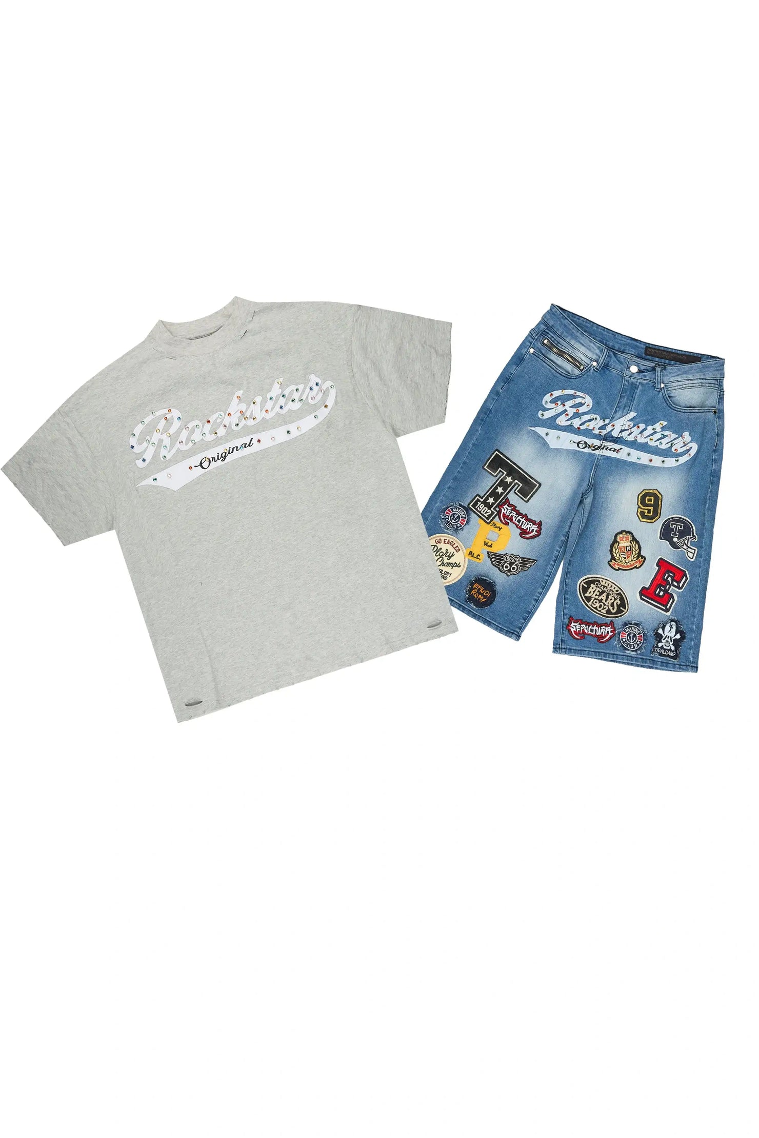 Bautista Blue Graphic T-Shirt Denim Jort Set
