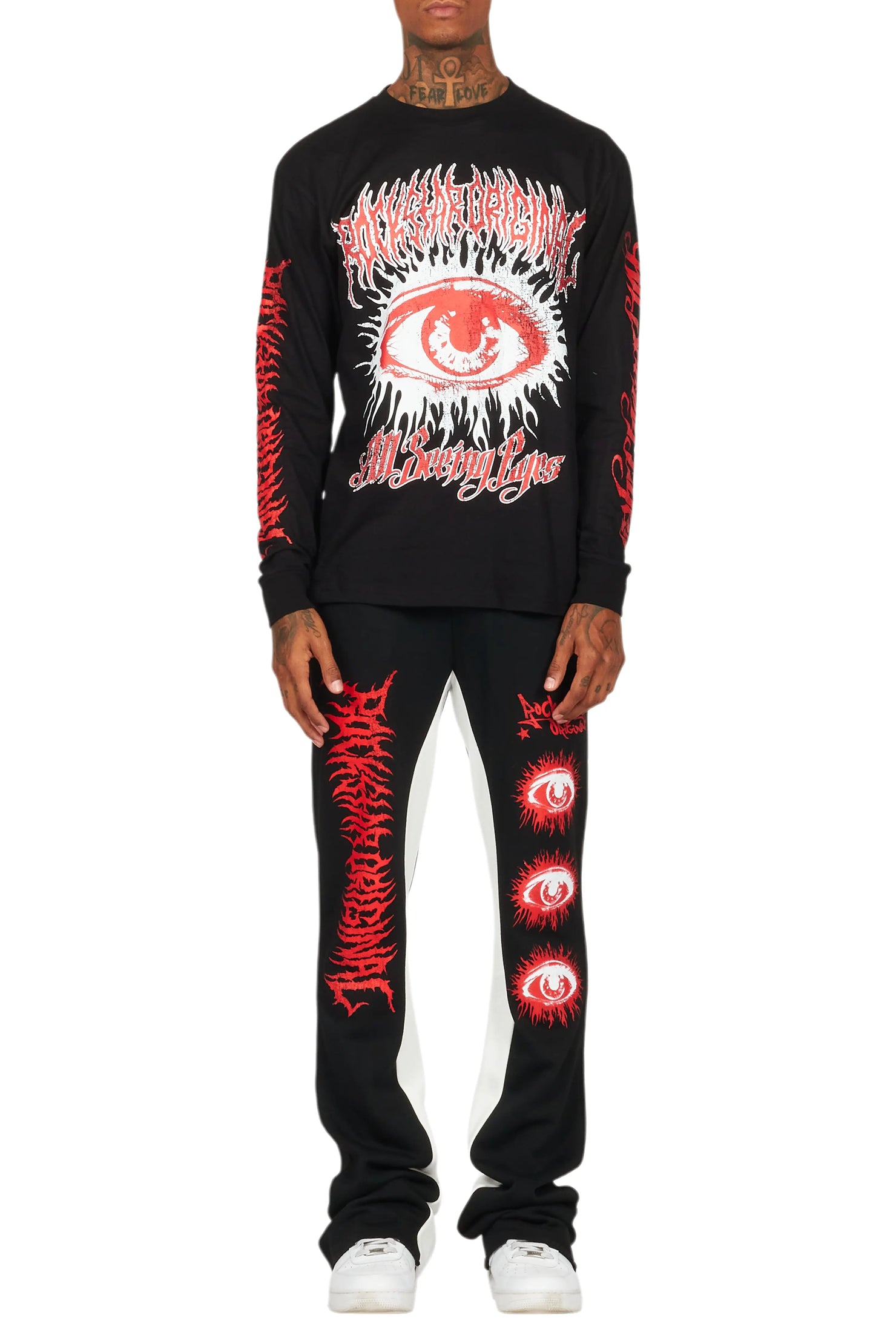 All Seeing Eyes Black/Red Long Sleeve T-Shirt/Baggy Pant Set
