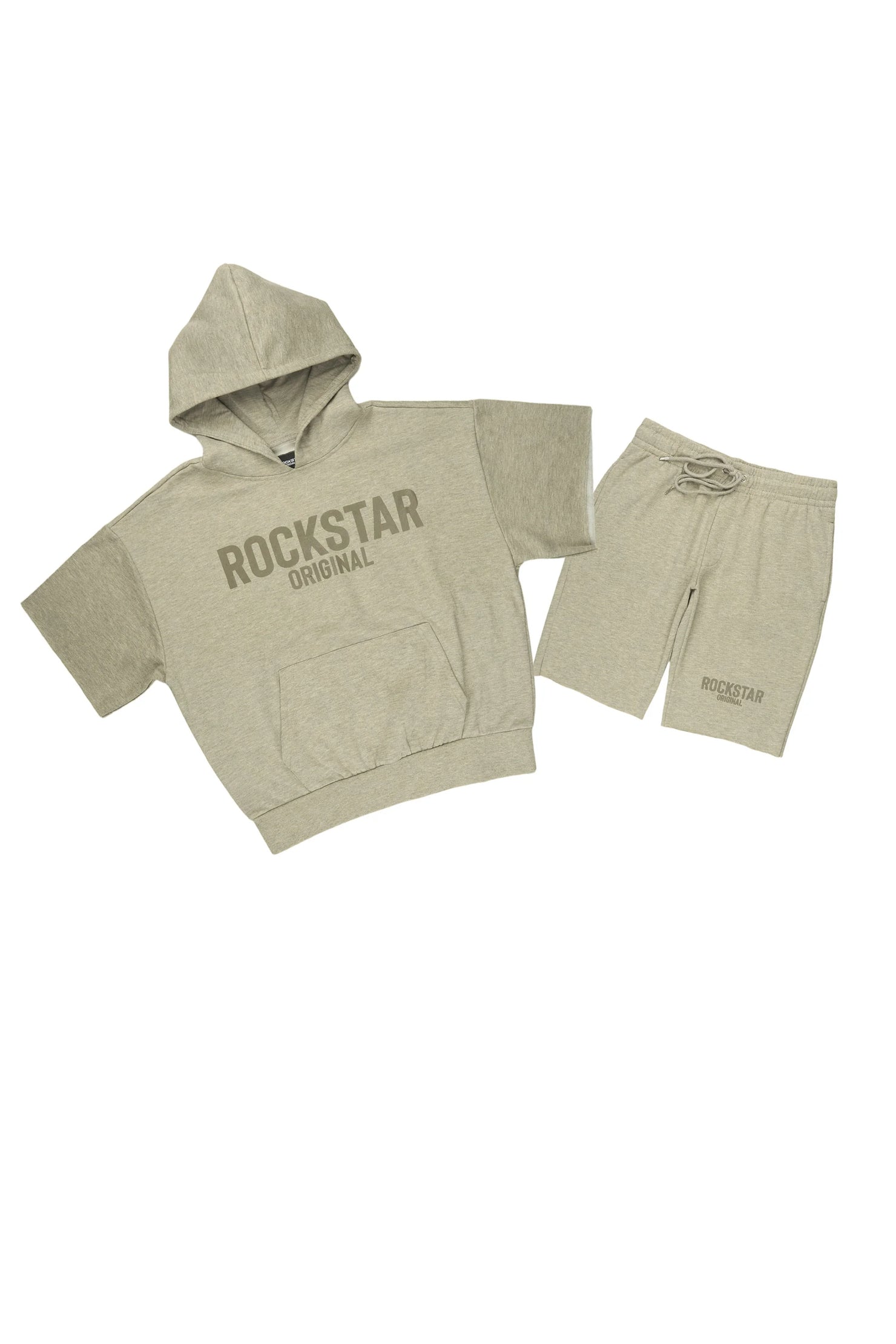 Sana Dark Oatmeal Cut Sleeve Hoodie Short Set