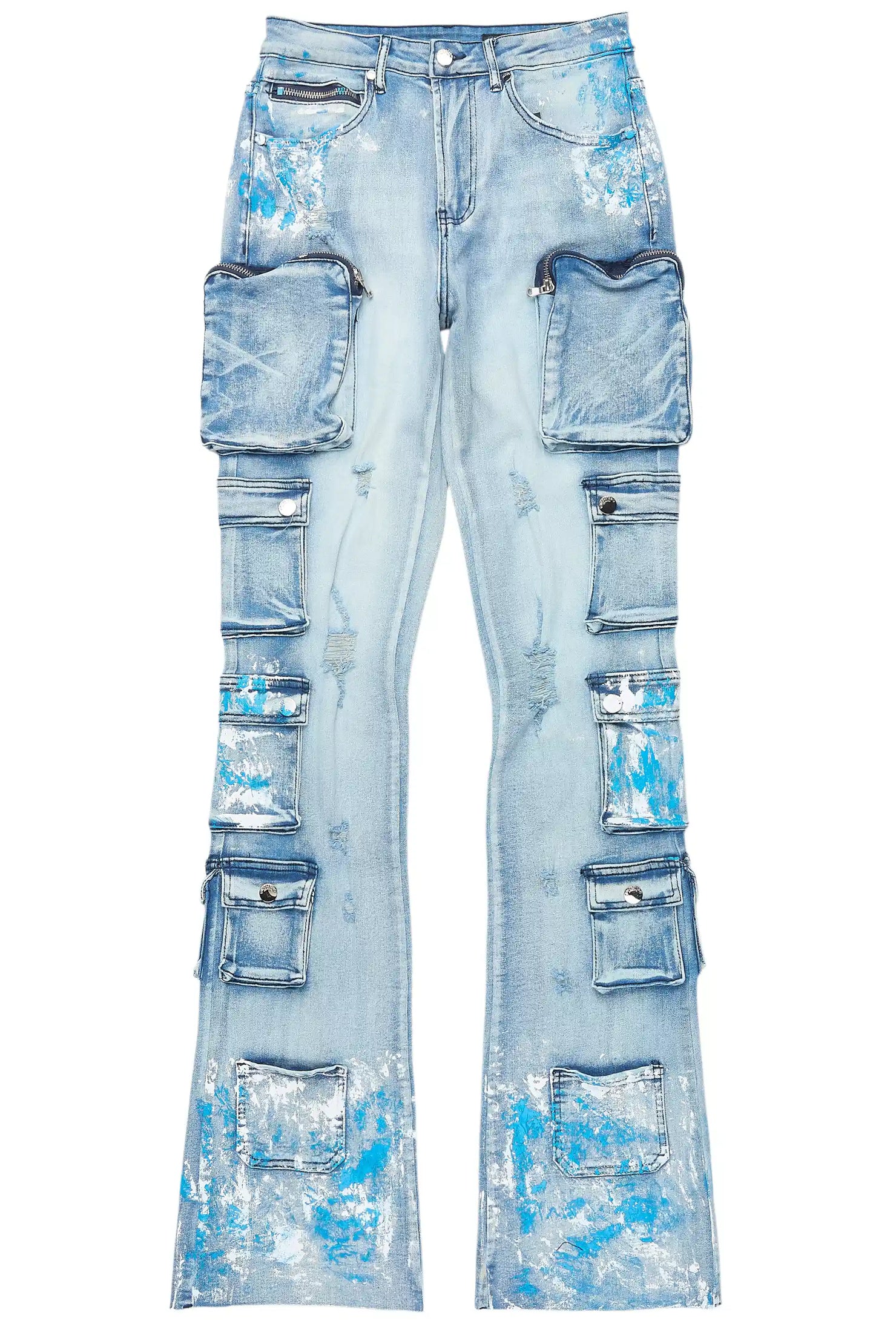 Tamala Light Wash Painted Stacked Flare Jean