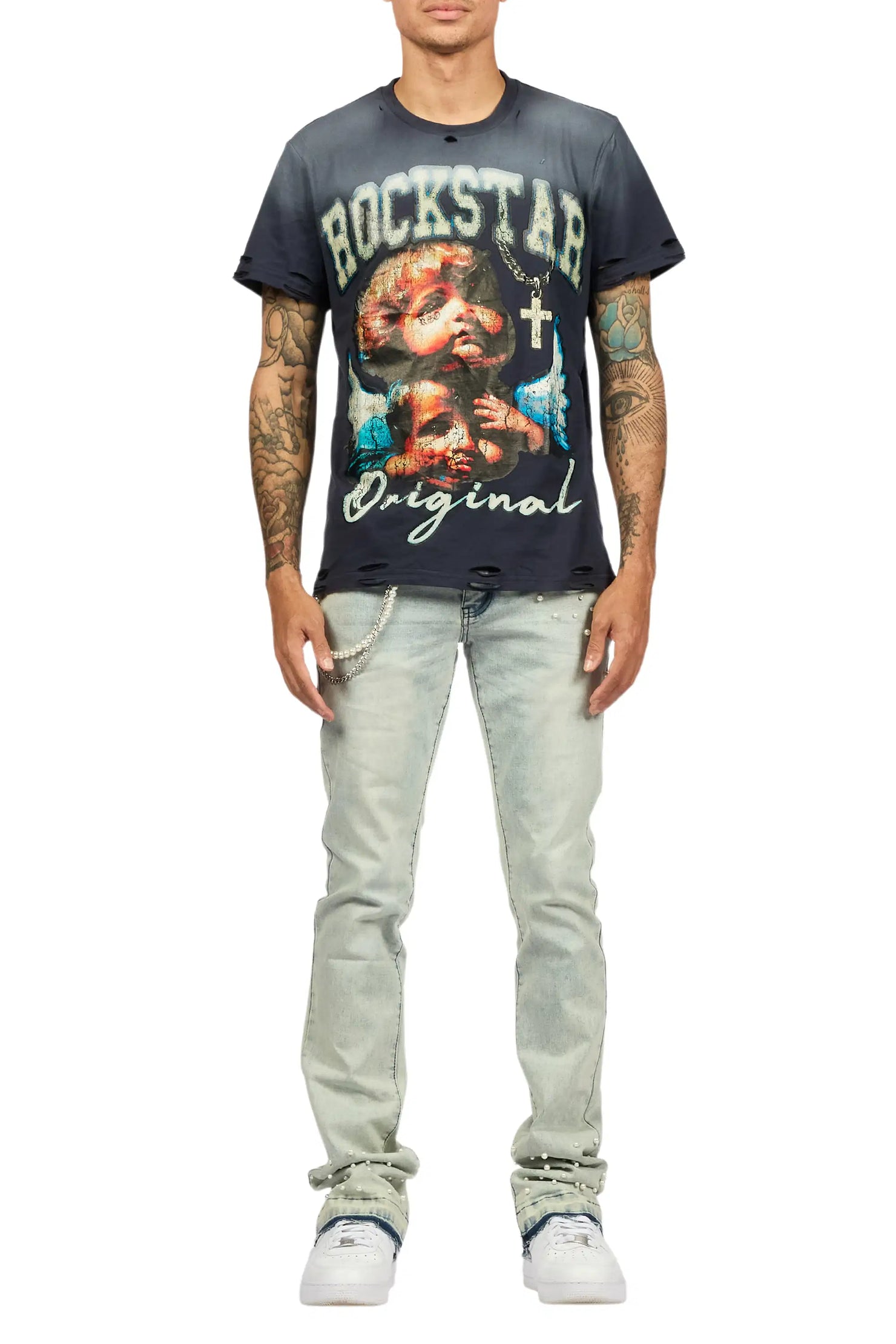 Zayvon Light Blue Stacked Flare Jean