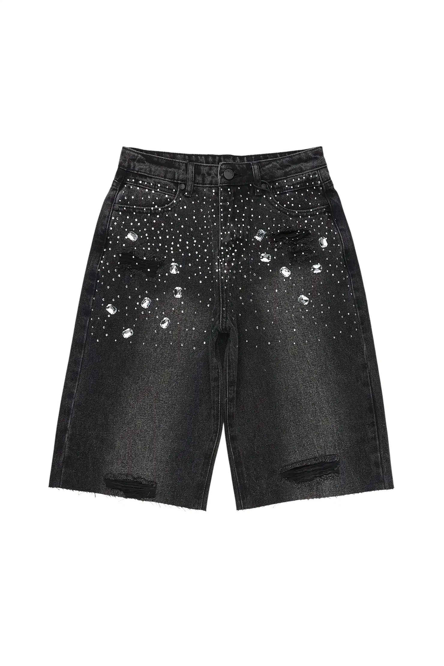 Boys Glanz Dark Grey Rhinestone Denim Jort