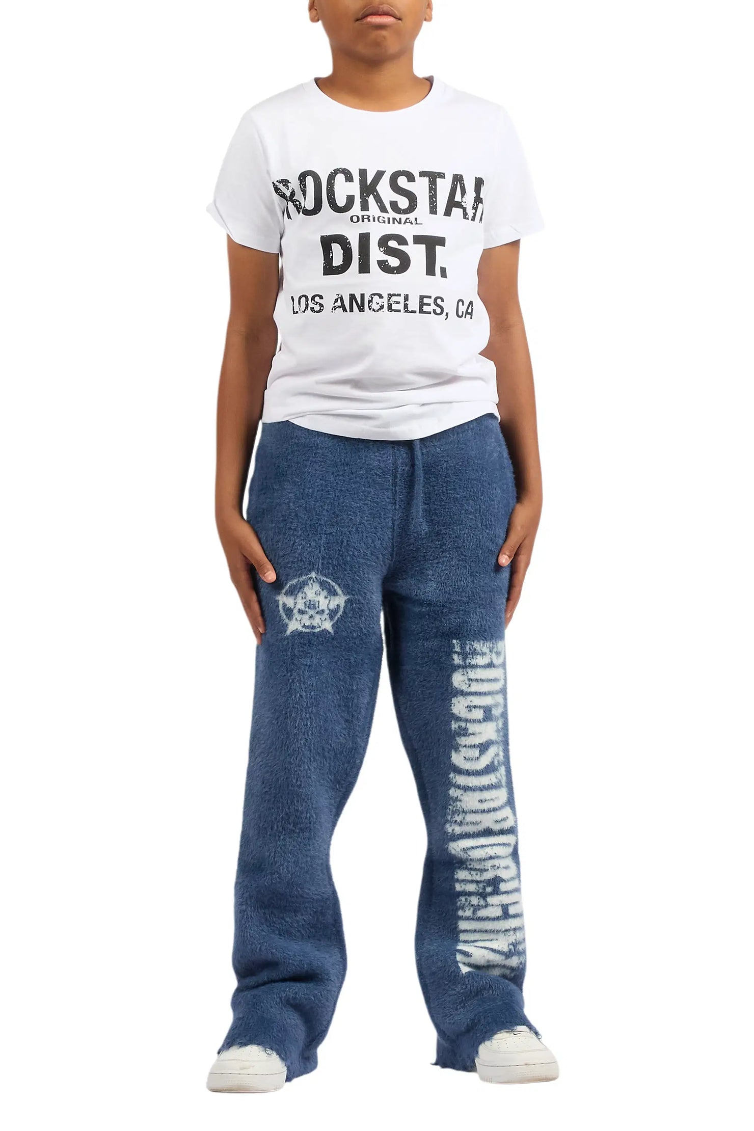 Boys Keve Navy Knitted Mohair Flare Sweat Pant