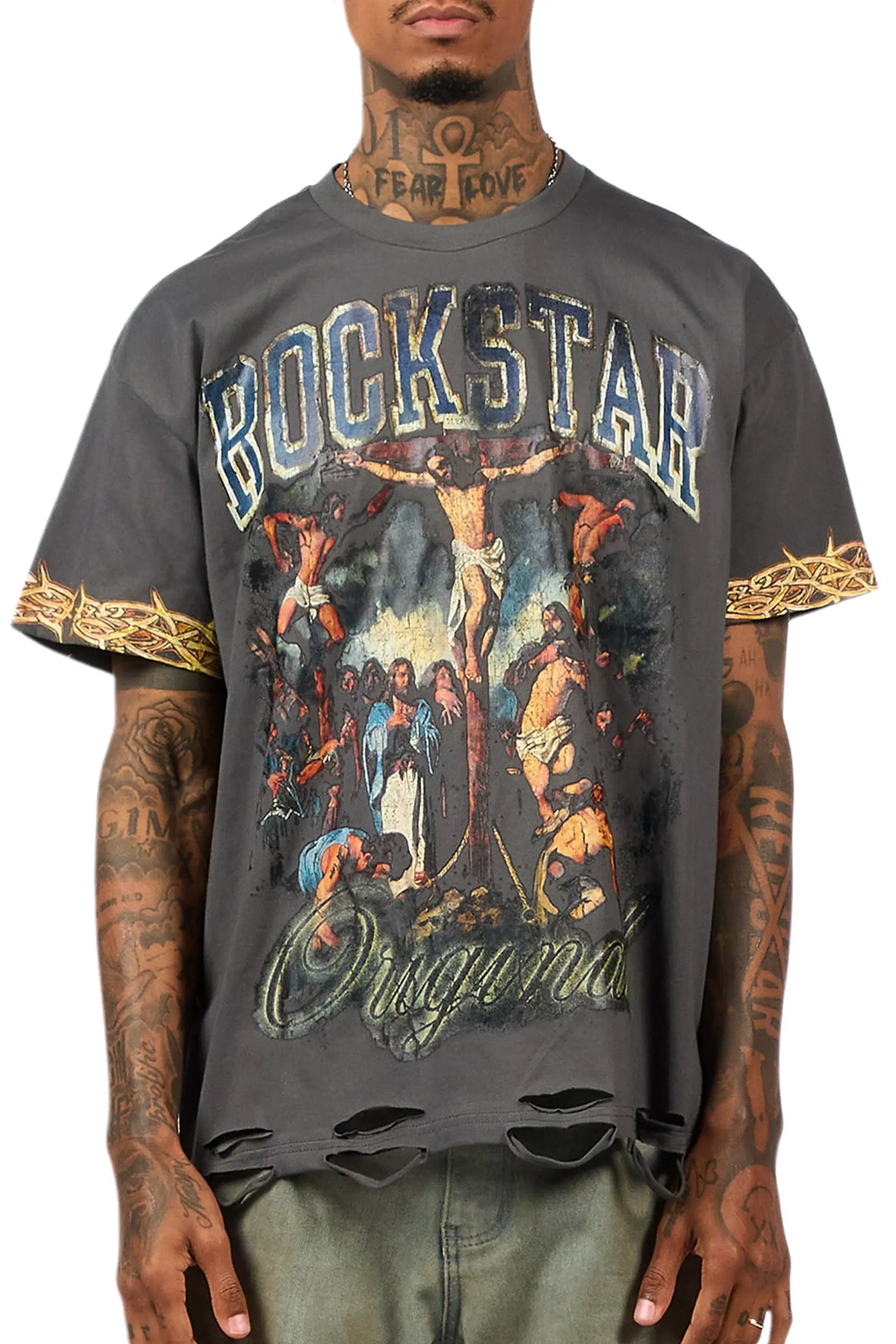 Waller Charcoal Distressed Oversized Graphic T-Shirt