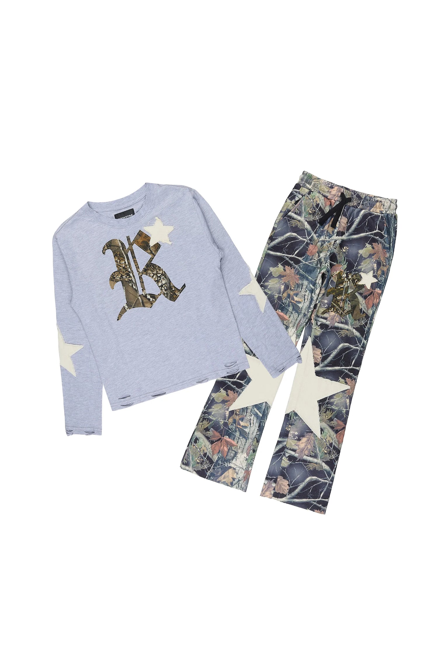 Boys Delgero Heather Grey/Camo Long Sleeve T-Shirt Track Set