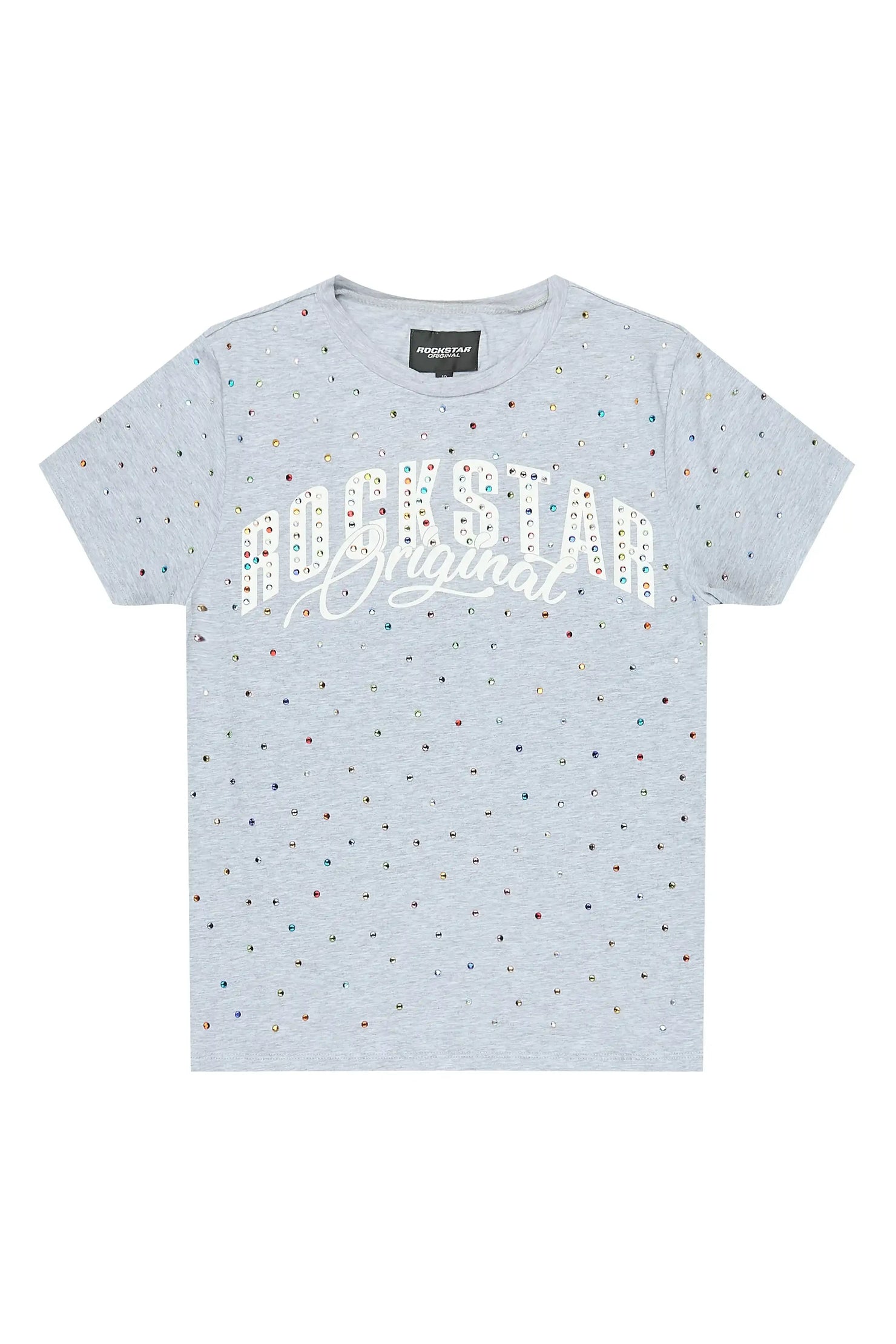 Girls Franchesca Heather Grey Rhinestone T-Shirt