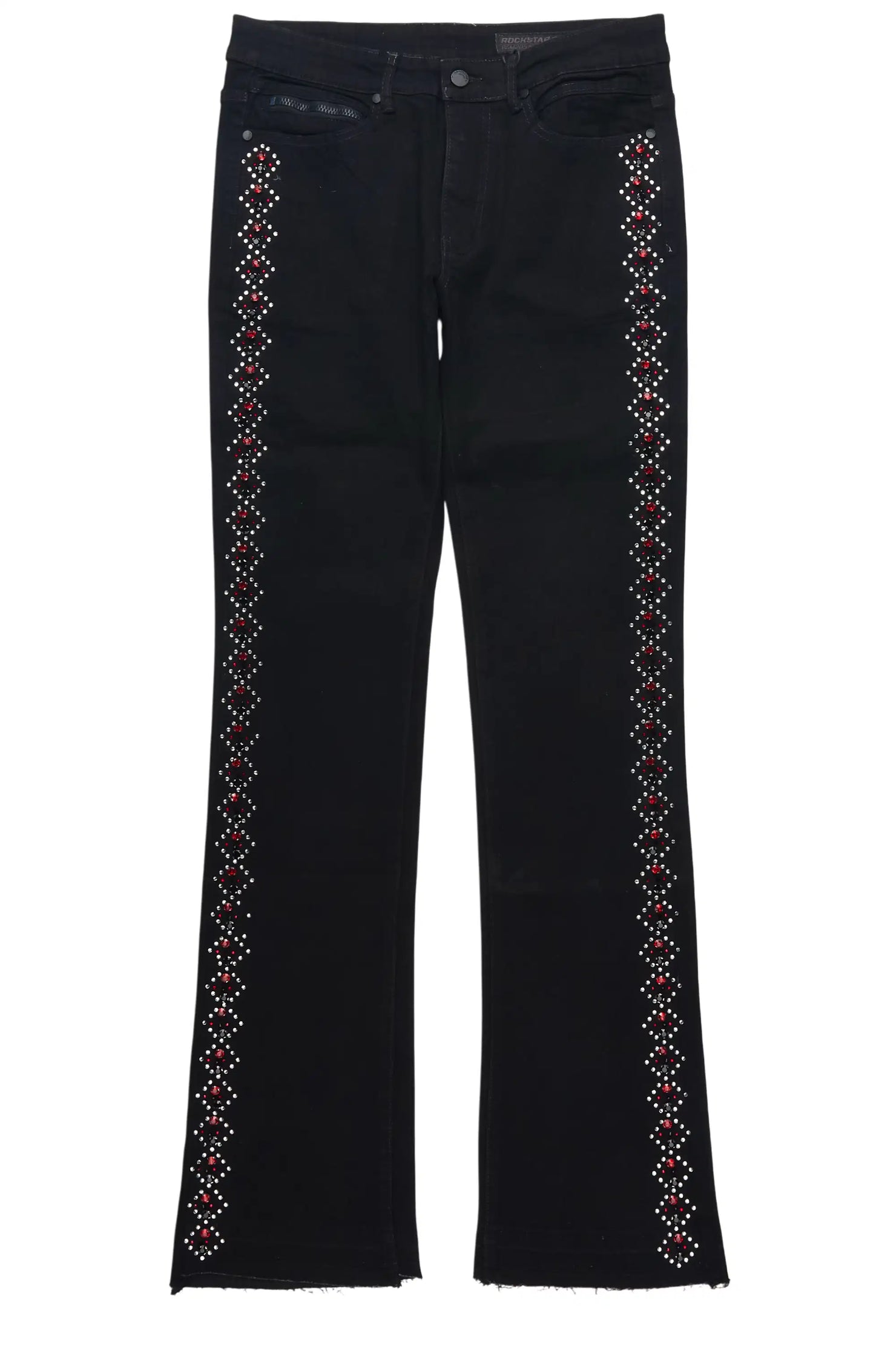 Ozi Rhinestone Black Stacked Flare Jean