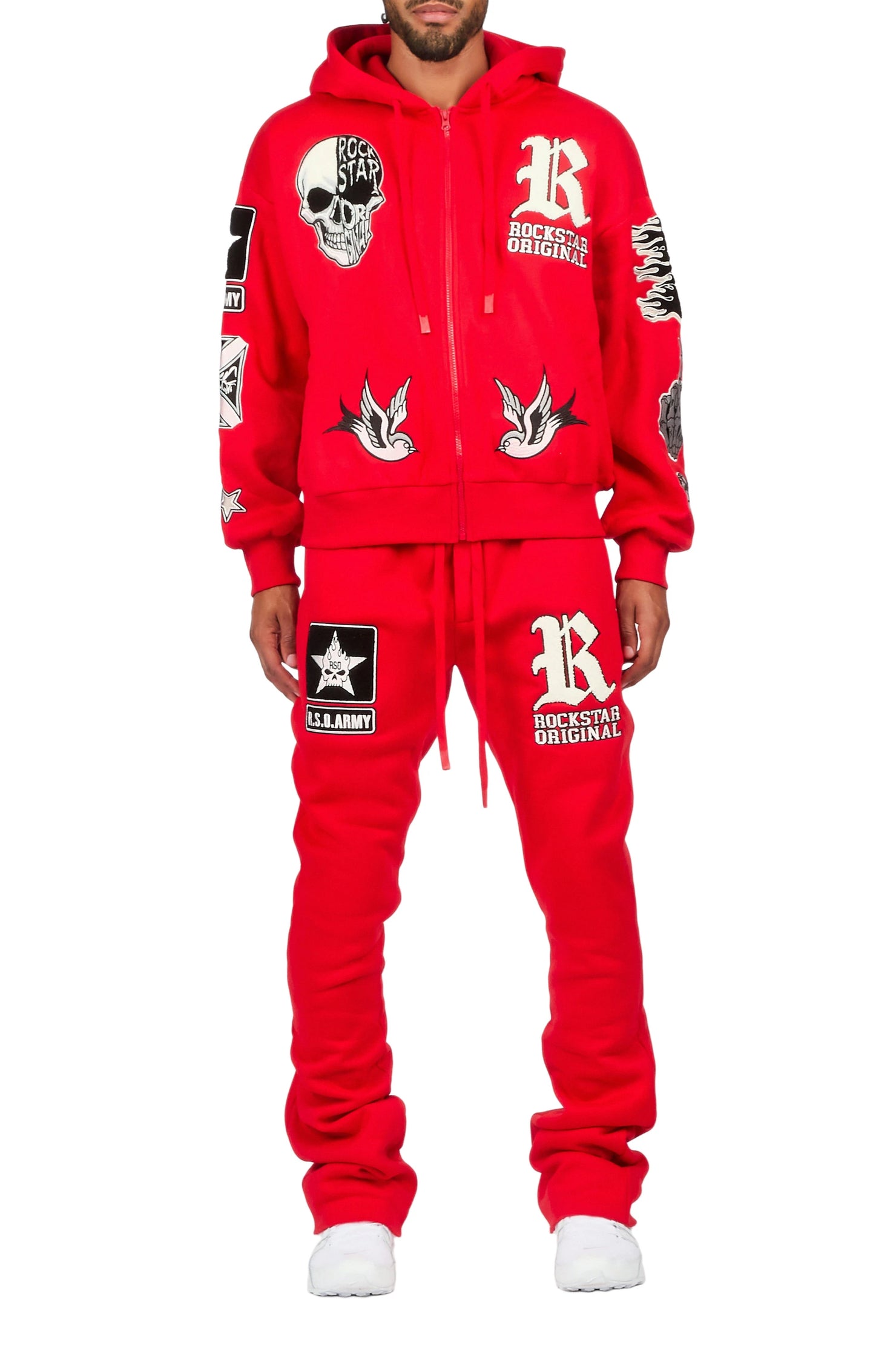 Vidar Red Zip Up Hoodie Stacked Track Set