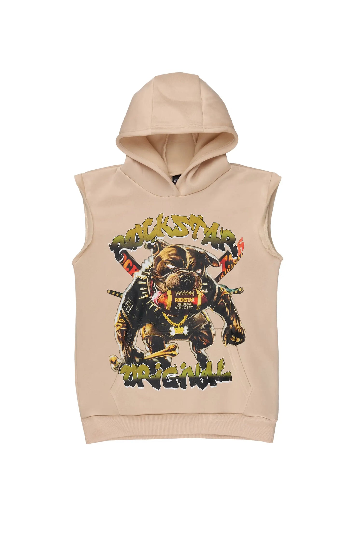 Boys Brayix Beige Cut Sleeve Hoodie
