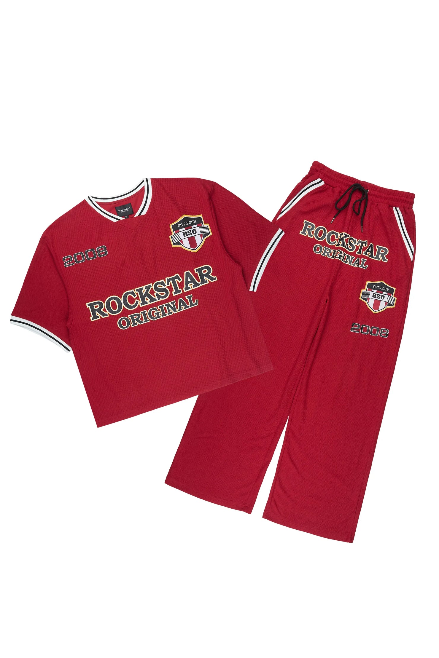 Ezel Red Crop Boxy Tee/Barrel Fit Track Set