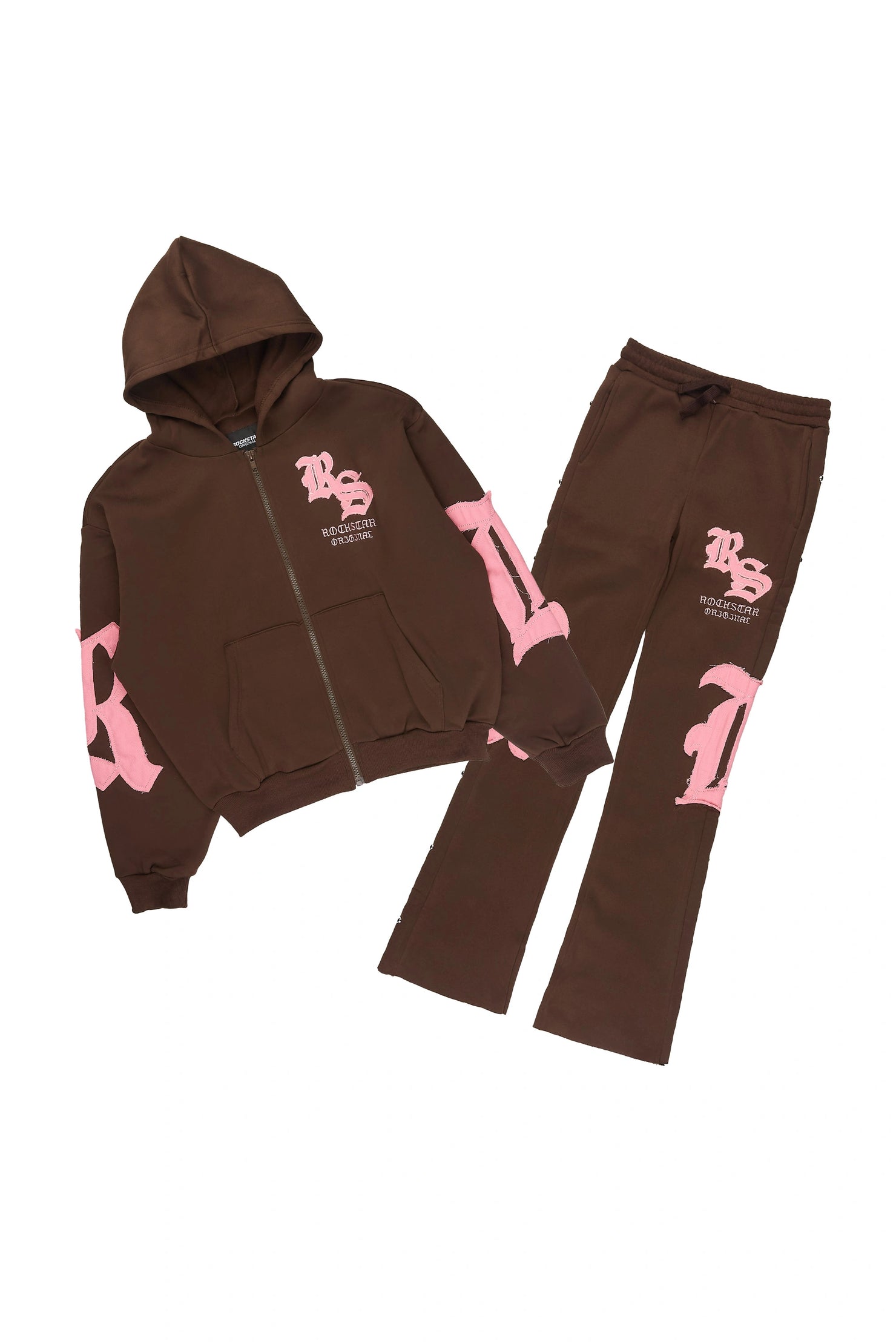 Girls Shironda Brown/Pink Zip Up Hoodie Stacked Track Set