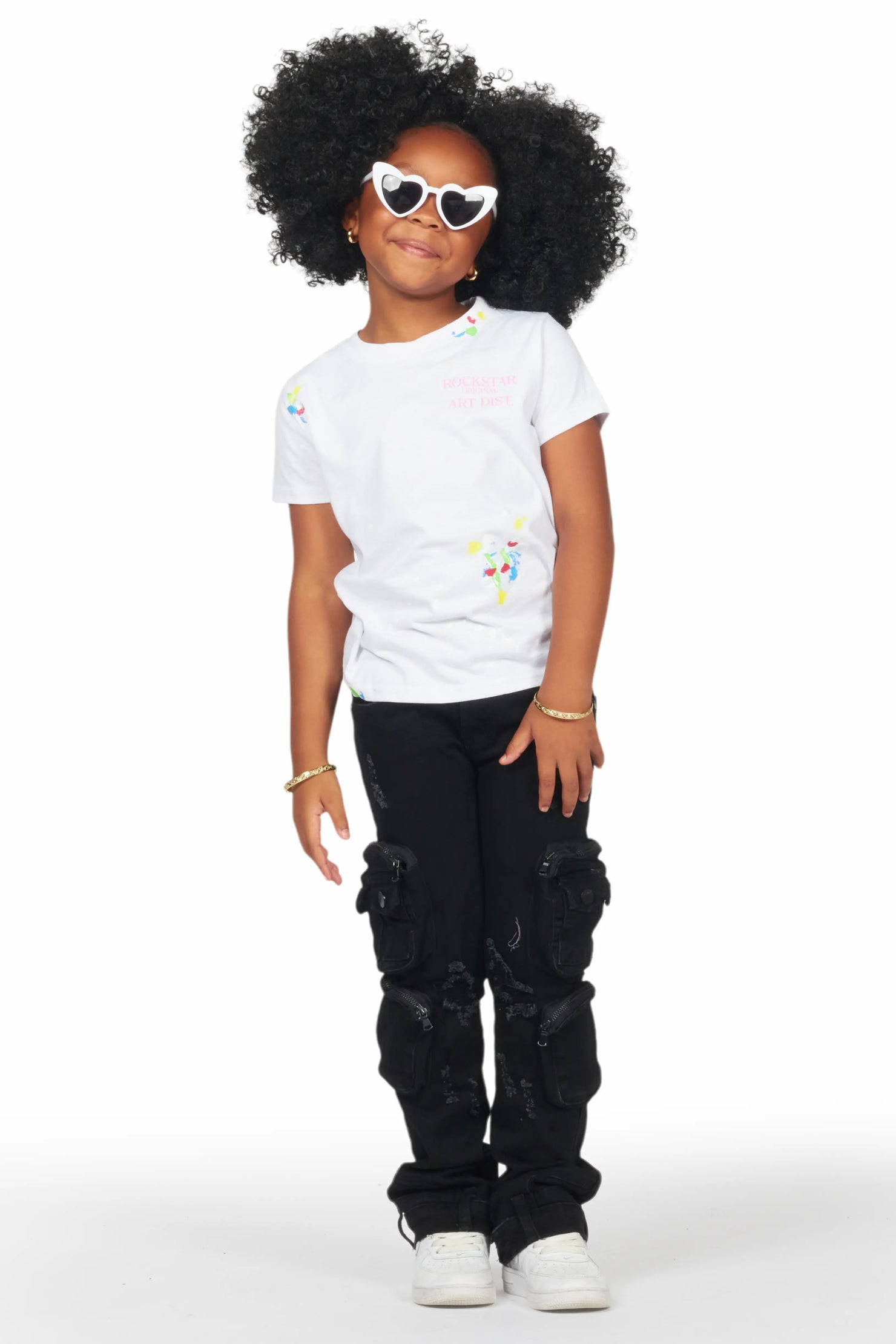 Girls Alisson Black Stacked Flare Jean