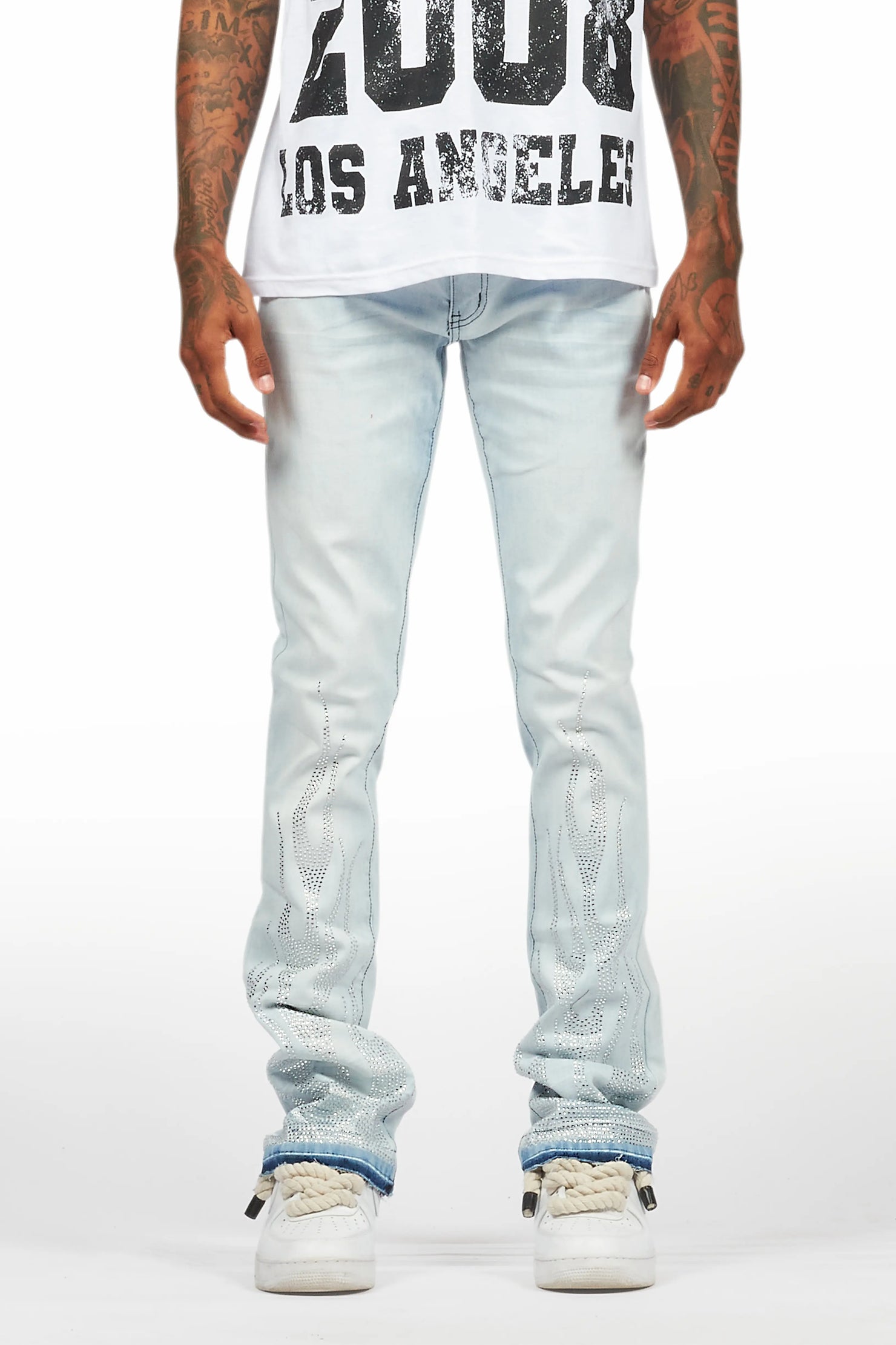 Samba Blue Rhinestone Stacked Flare Jean