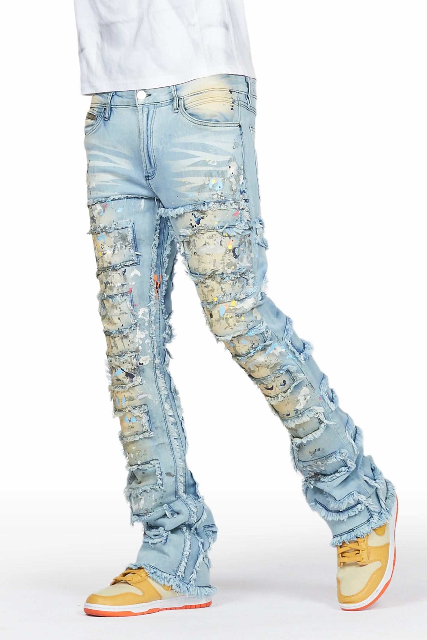 Qasim Blue Painter Stacked Flare Jean