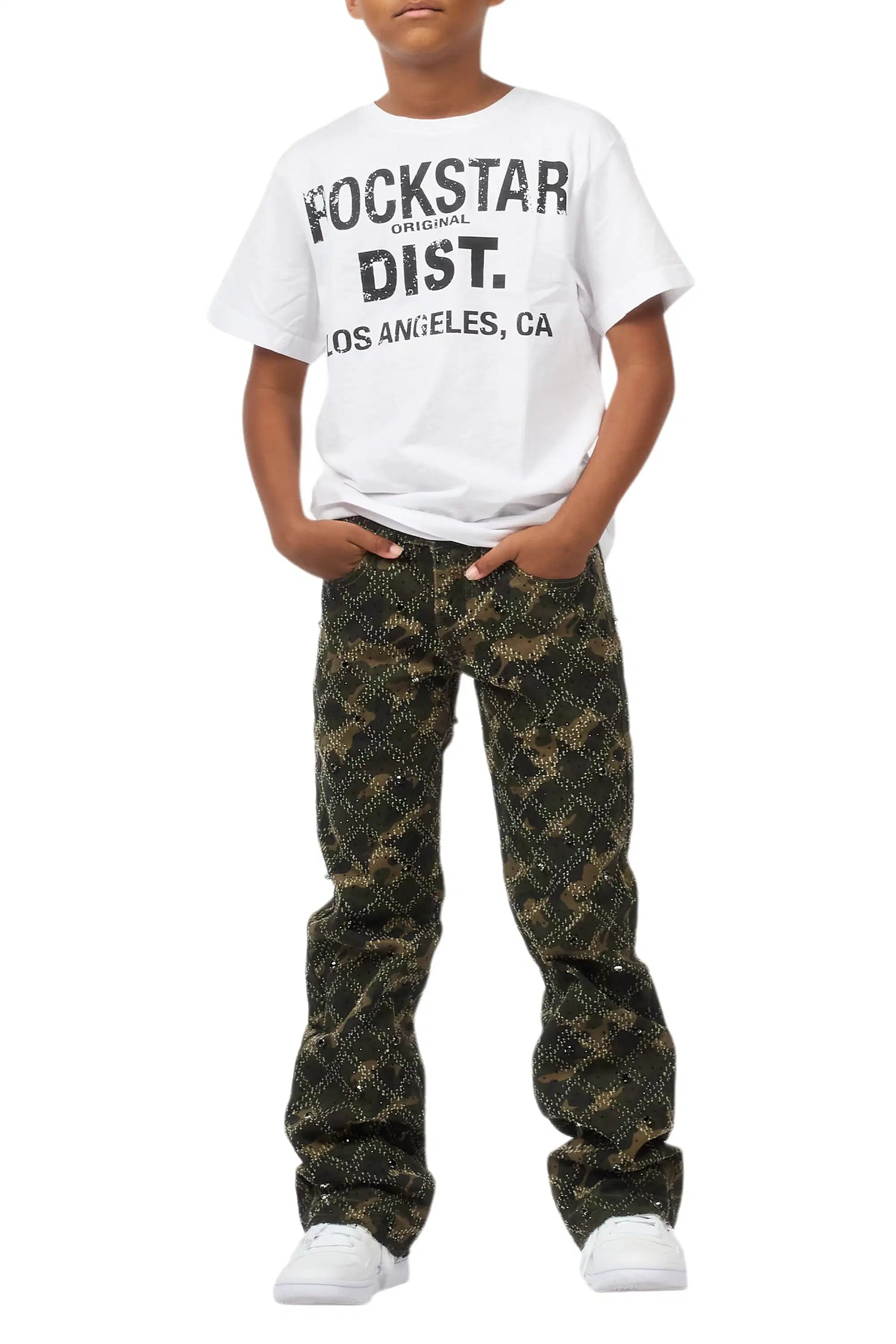 Boys Kassio Camo Rhinestone Stacked Flare Jean