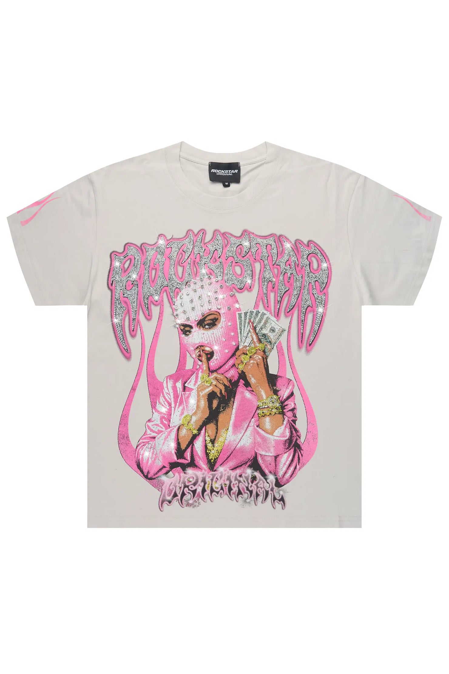 Kookie Grey Rhinestone Short Sleeve Tee Shirt