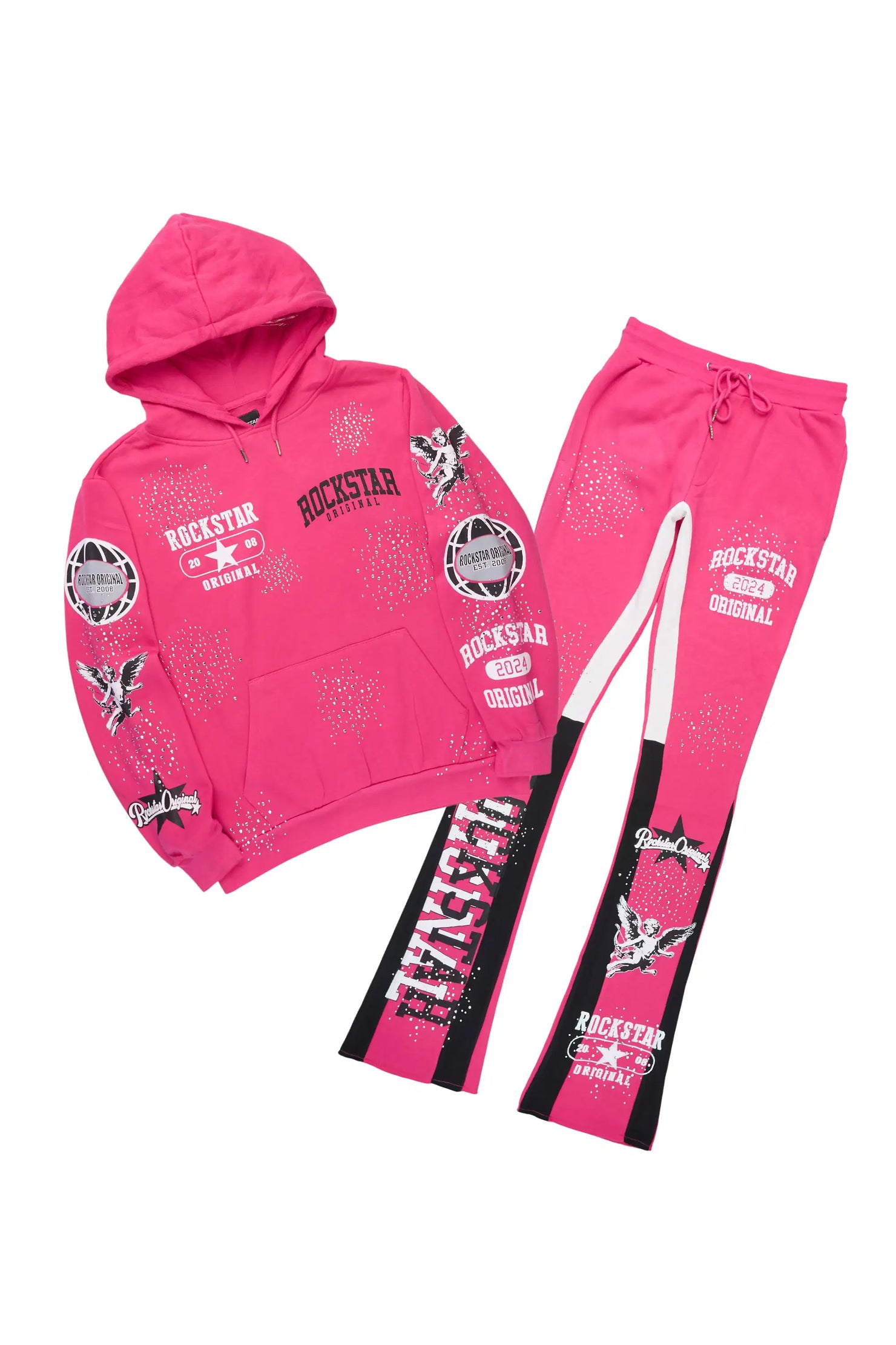 Gutta 2.0 Fuchsia Rhinestone Hoodie/Stacked Flare Track Set